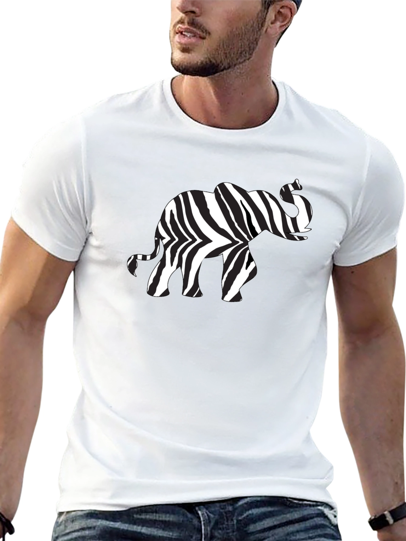 Zebra Elephant Print Black T-Shirt