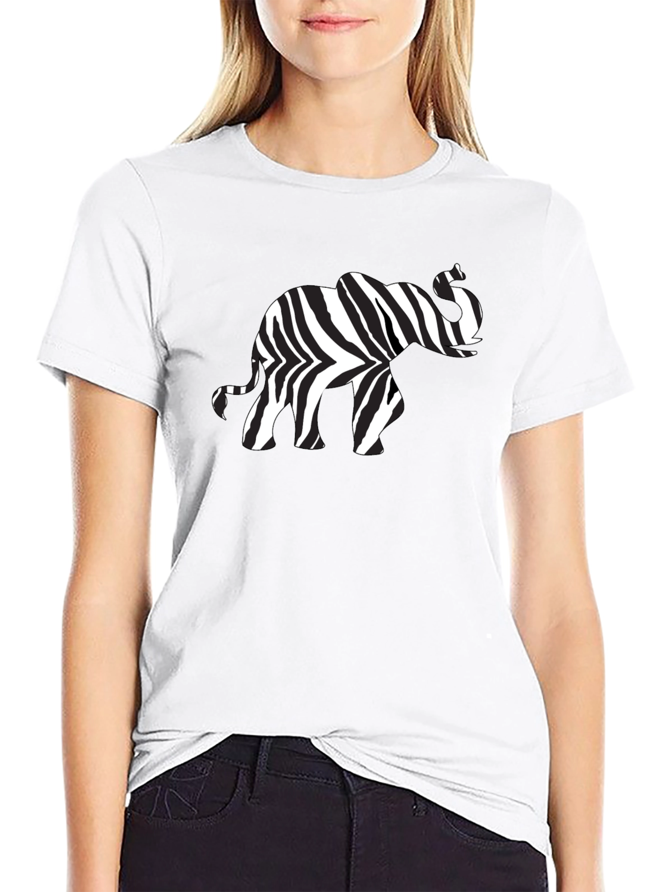 Zebra Elephant Print Black T-Shirt