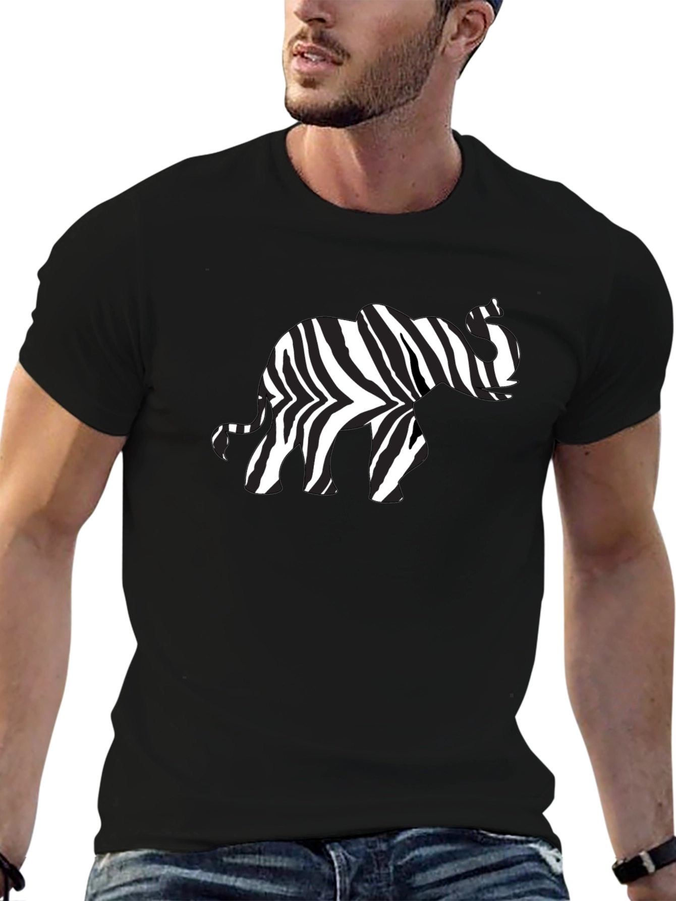 Zebra Elephant Print Black T-Shirt