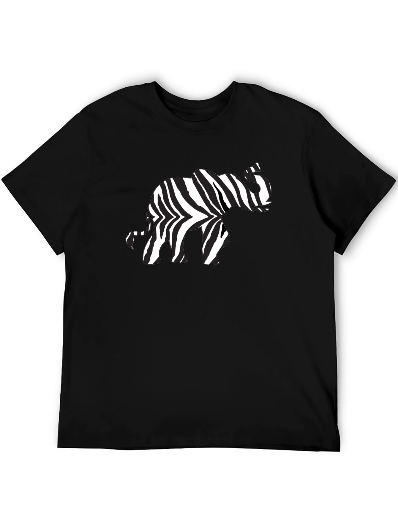 Zebra Elephant Print Black T-Shirt