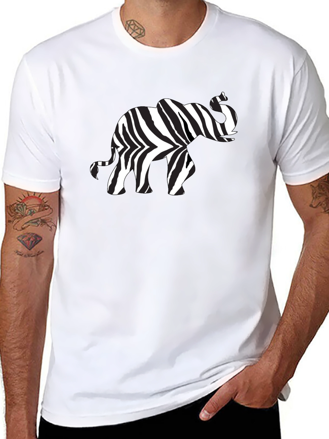 Zebra Elephant Print Black T-Shirt