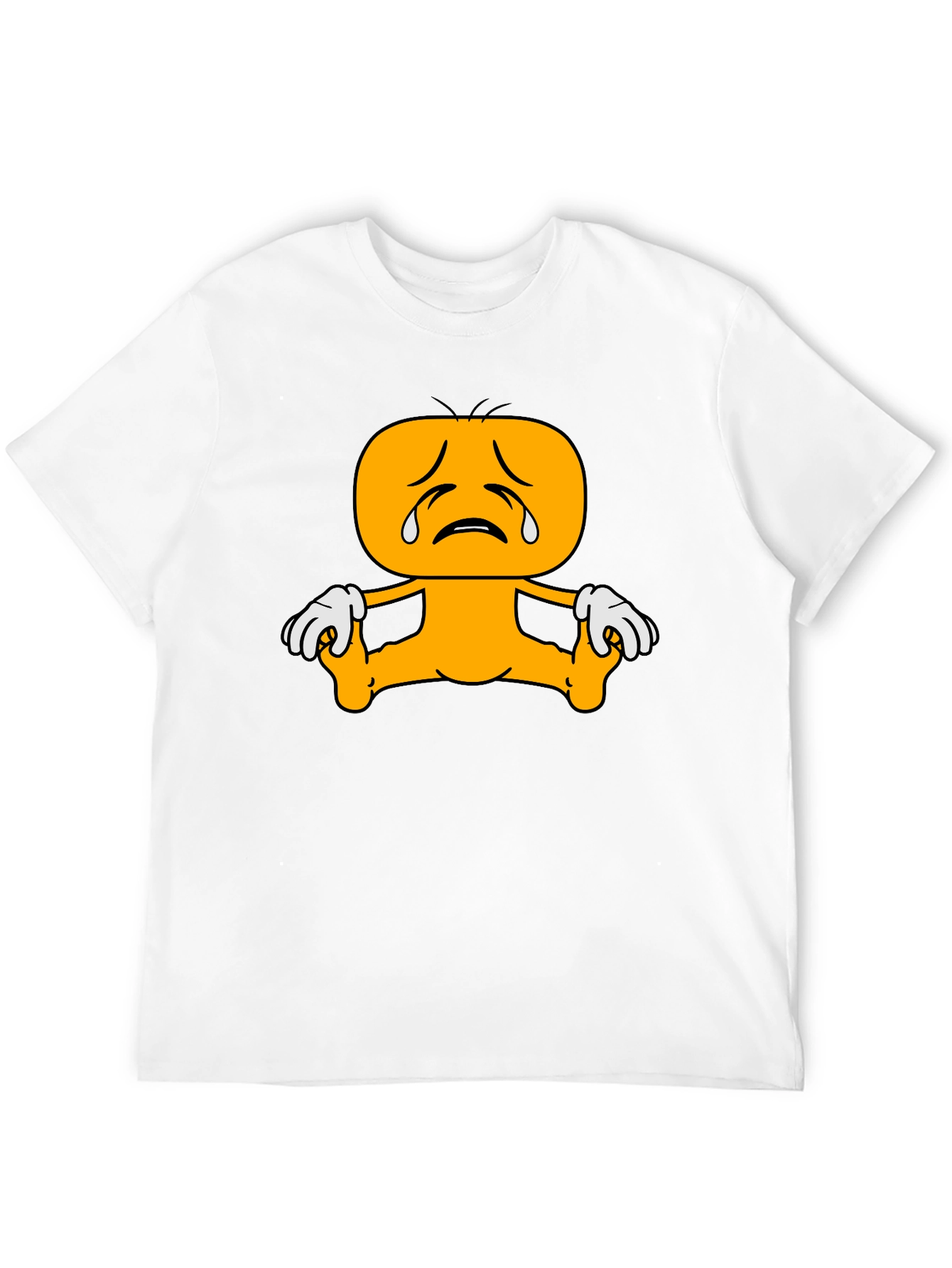 Sad Cartoon Character Graphic Tee - Black
