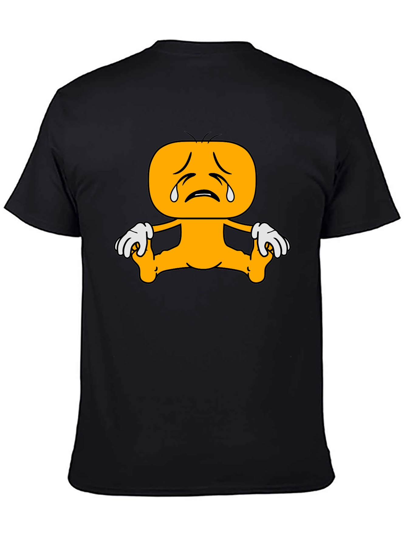 Sad Cartoon Character Graphic Tee - Black
