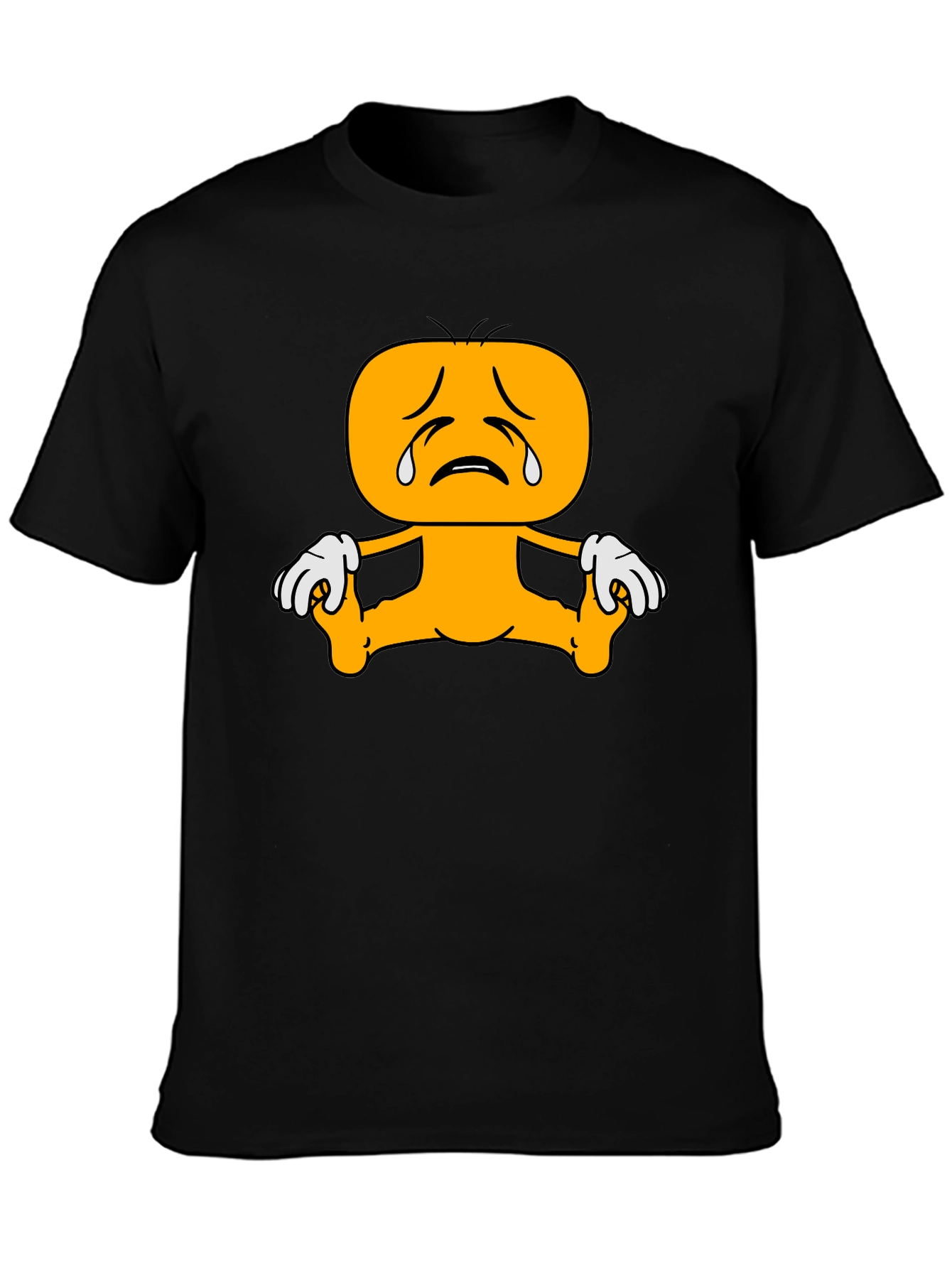 Sad Cartoon Character Graphic Tee - Black