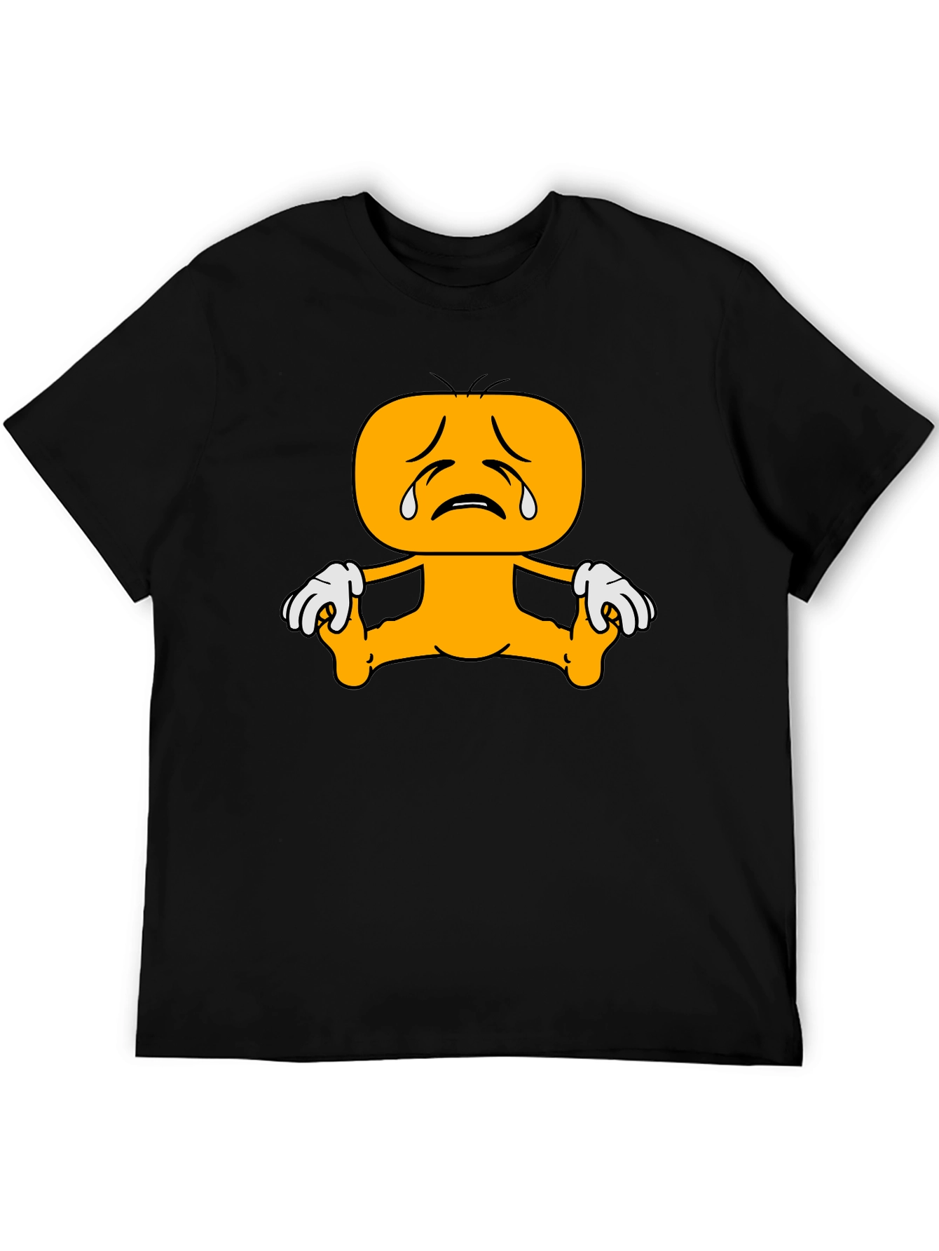 Sad Cartoon Character Graphic Tee - Black