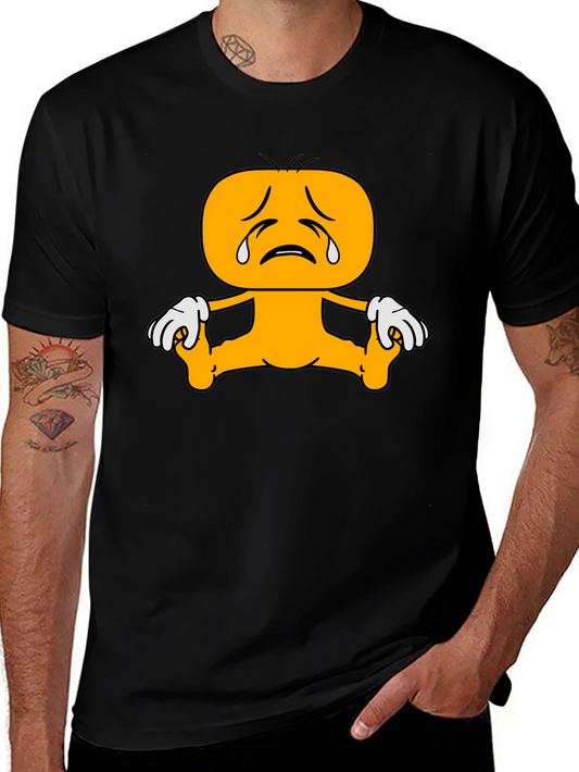 Sad Cartoon Character Graphic Tee - Black