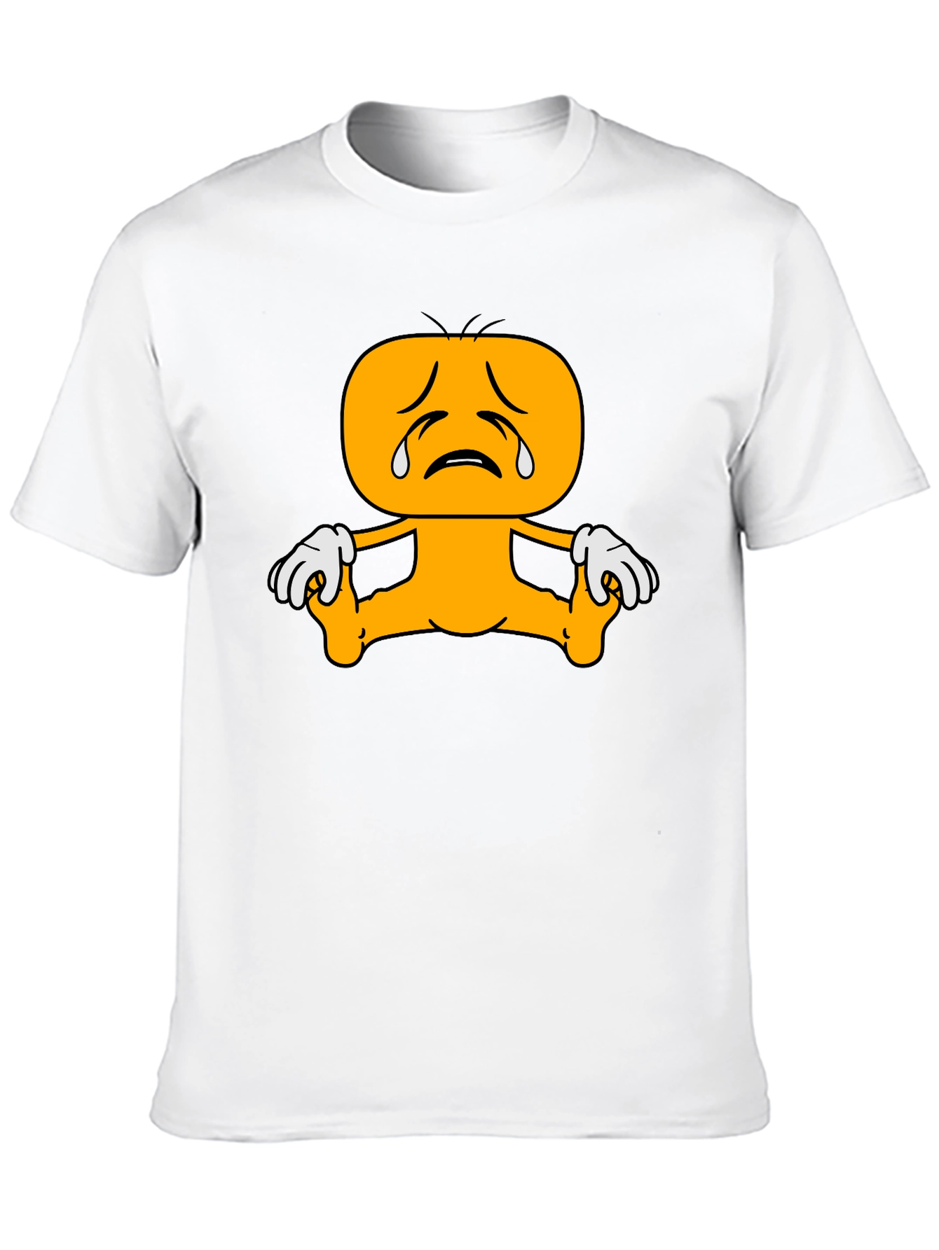 Sad Cartoon Character Graphic Tee - Black