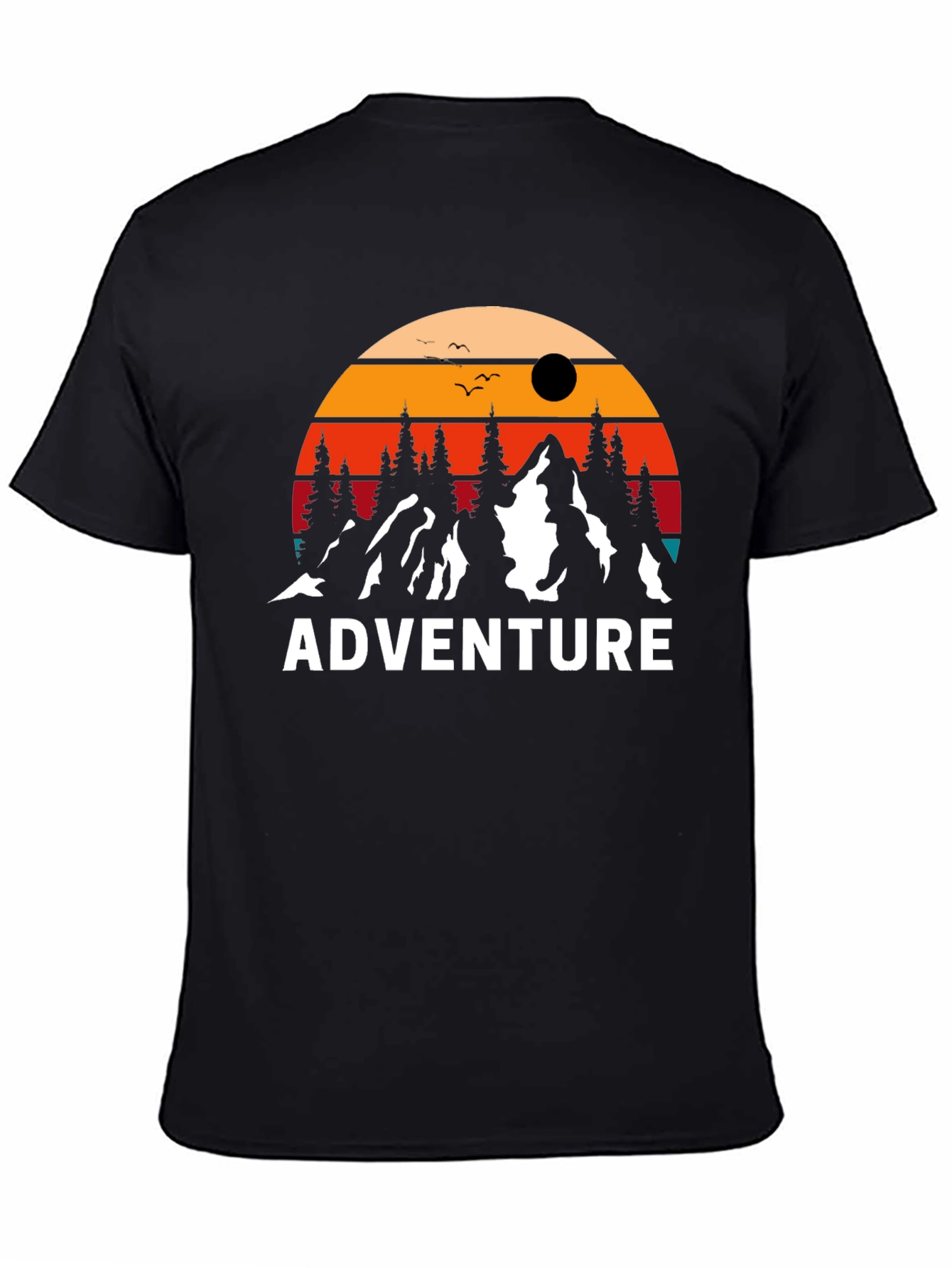 Adventure Graphic Tee: Retro Mountain Sunset Design
