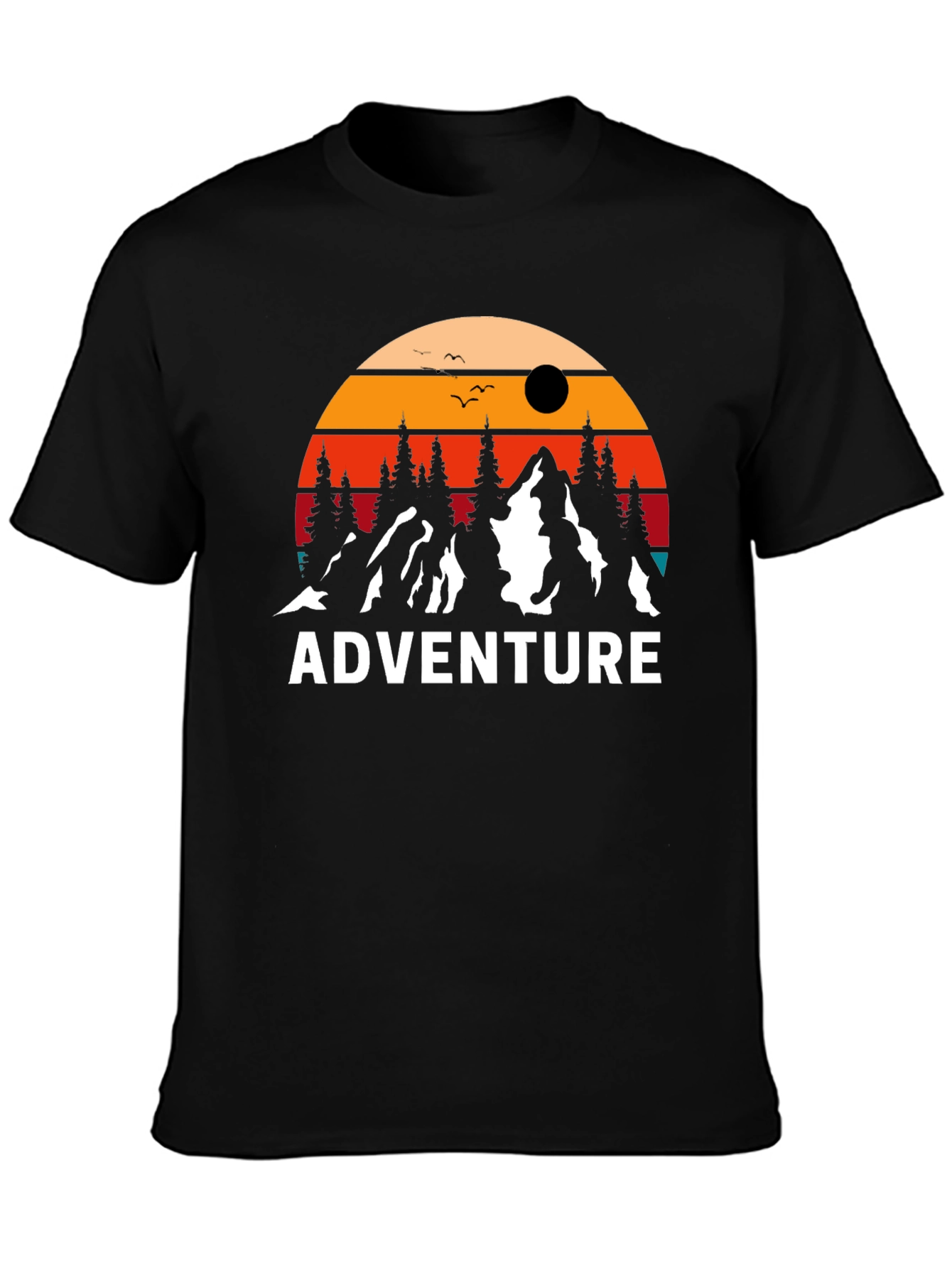 Adventure Graphic Tee: Retro Mountain Sunset Design