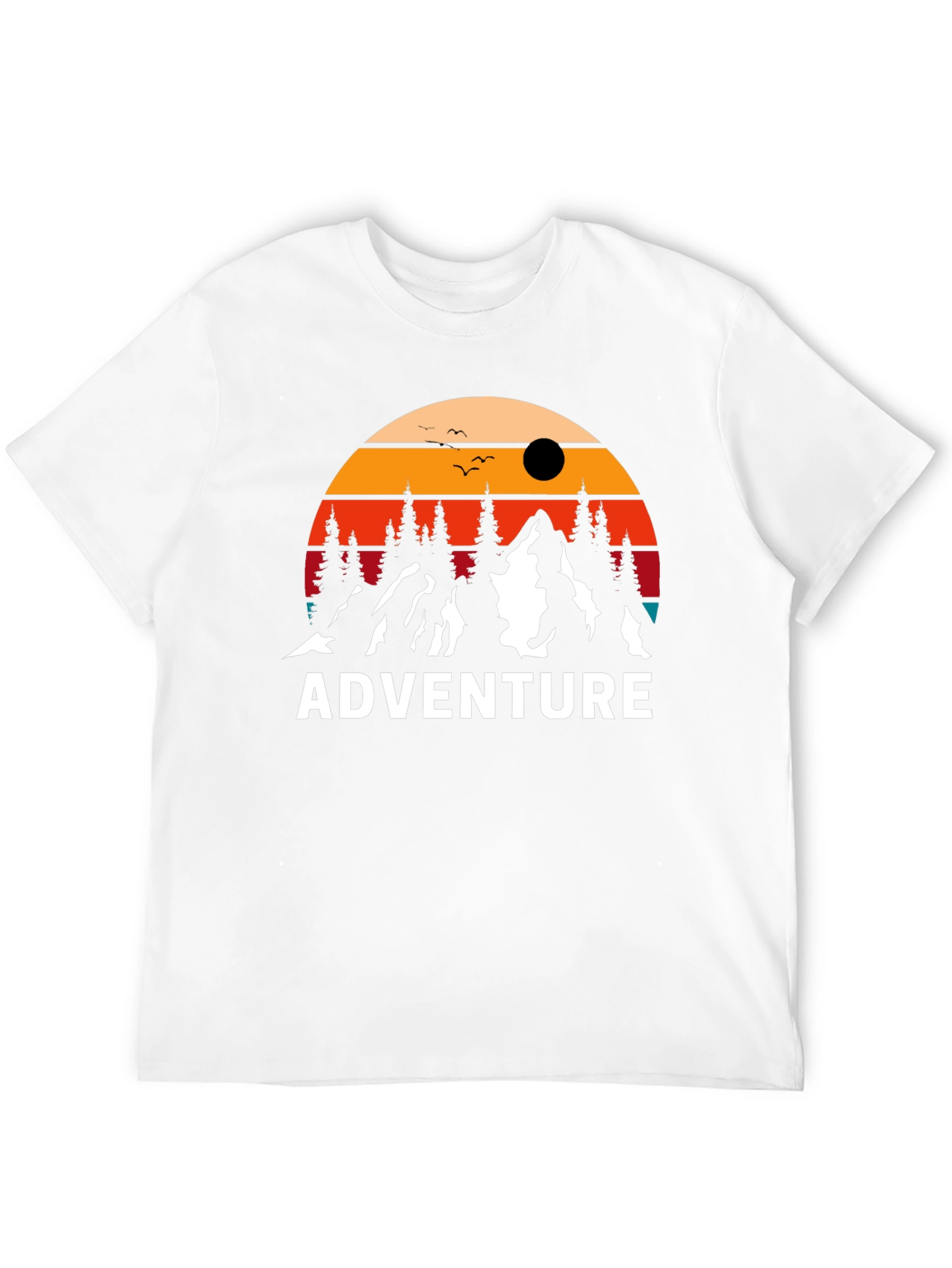 Adventure Graphic Tee: Retro Mountain Sunset Design