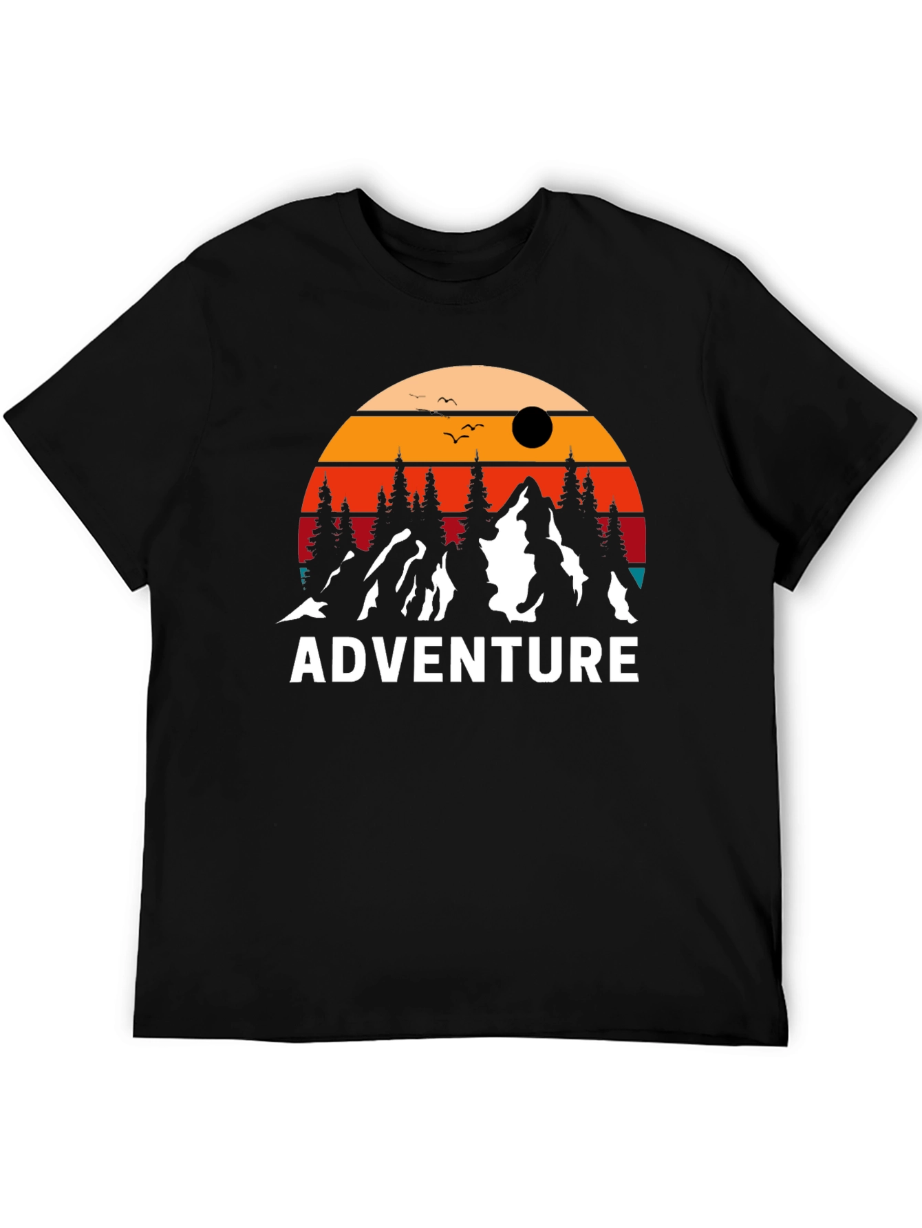 Adventure Graphic Tee: Retro Mountain Sunset Design