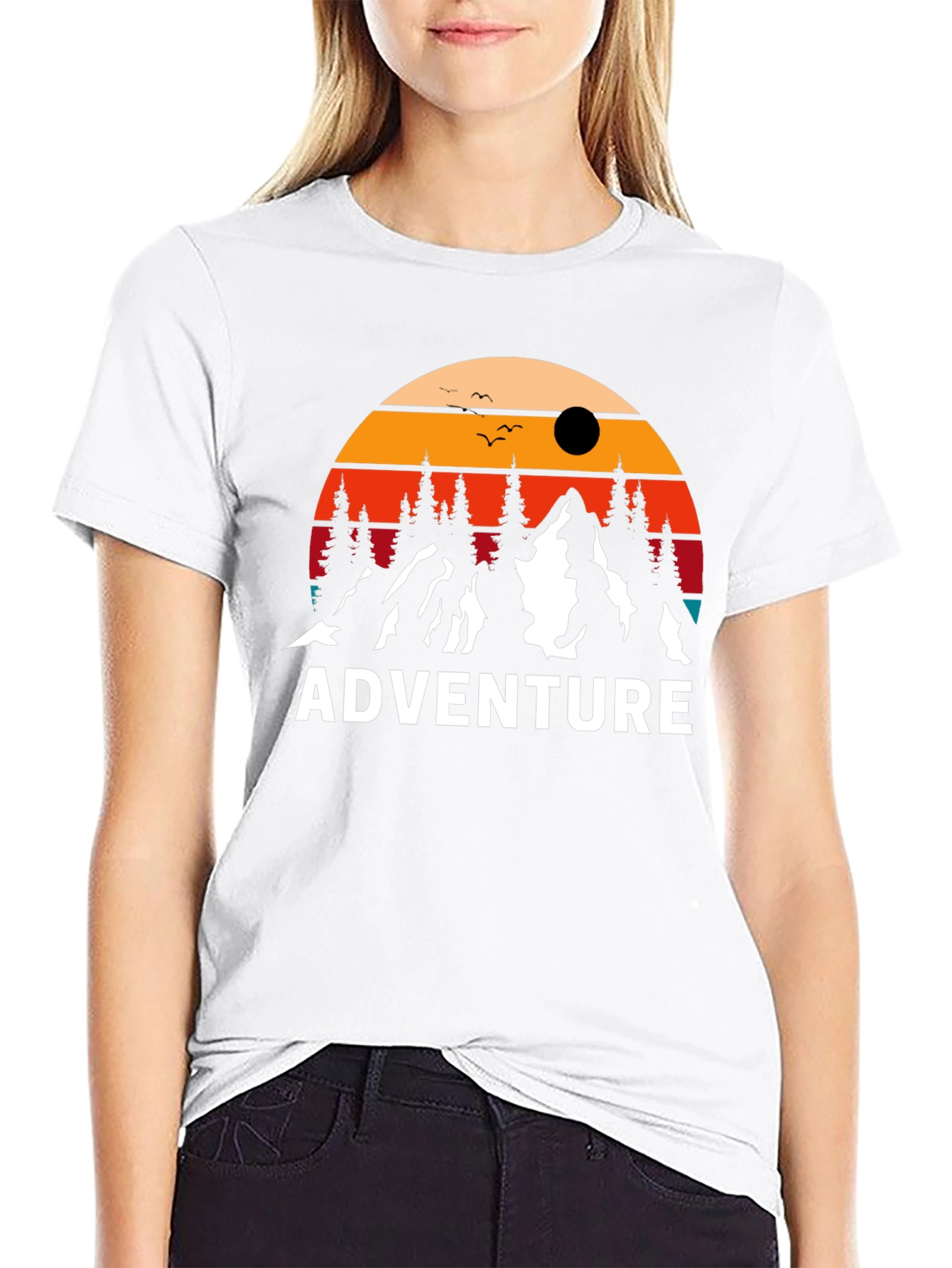 Adventure Graphic Tee: Retro Mountain Sunset Design