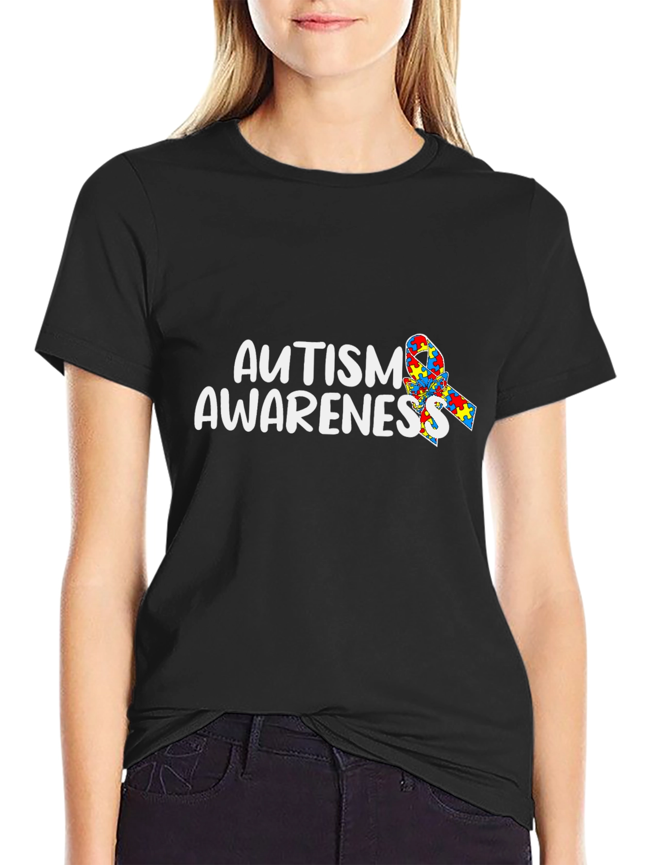 Autism Awareness T-Shirt - Puzzle Ribbon Design