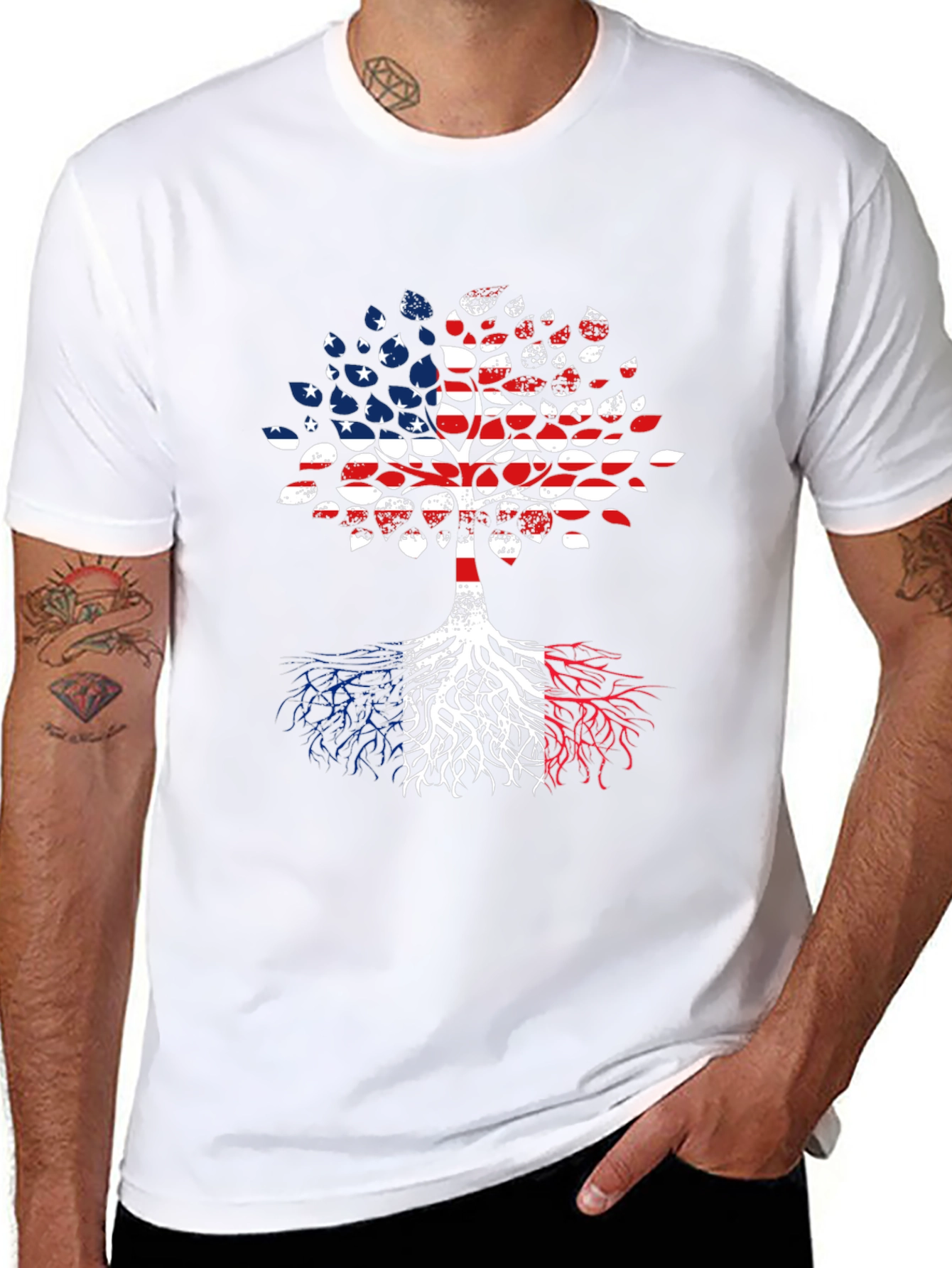USA France Roots Tree T-Shirt