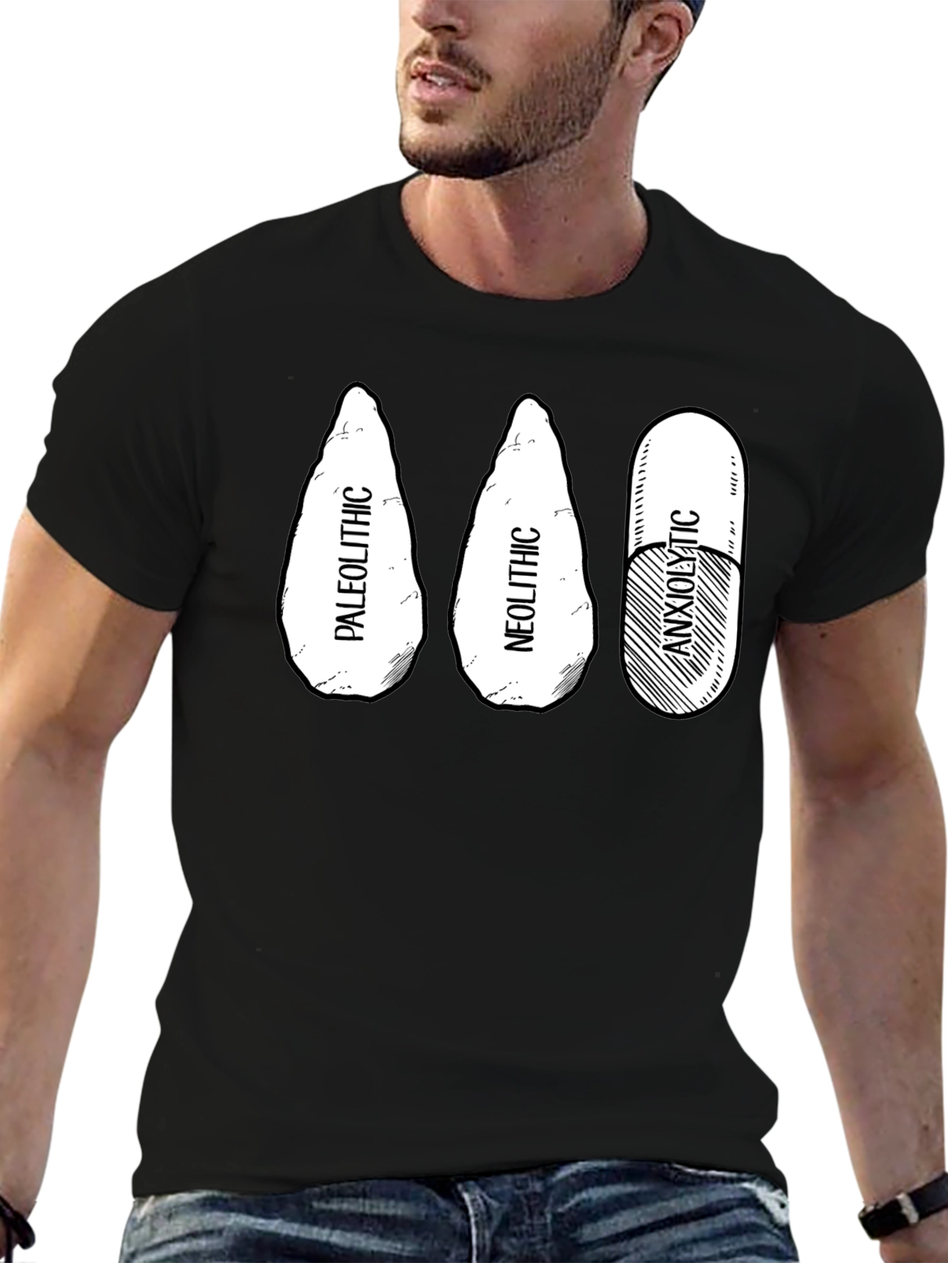 Paleolithic Neolithic Anxiolytic Black T-Shirt