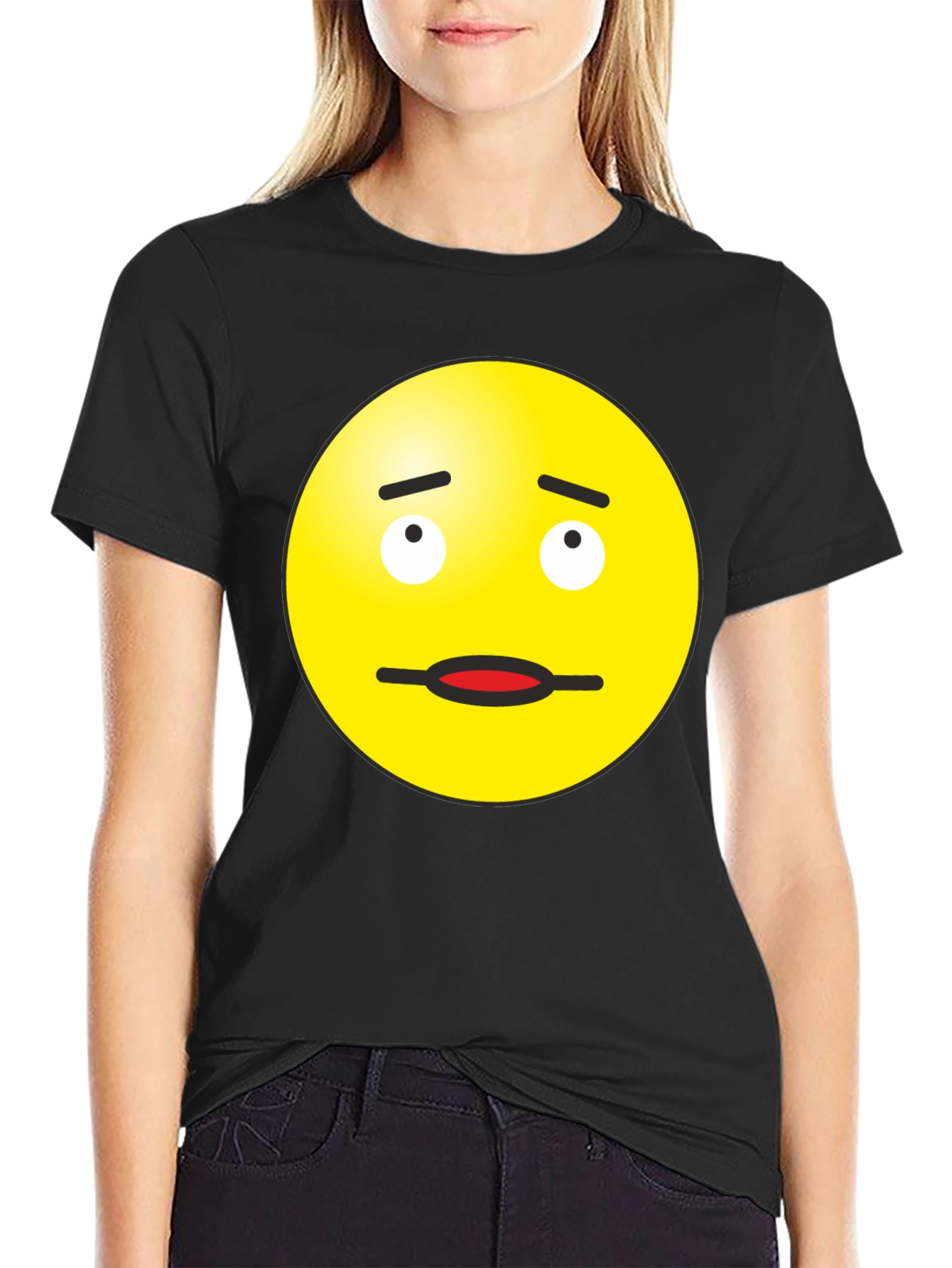 Doubtful Emoji Graphic Tee - Black Cotton Blend
