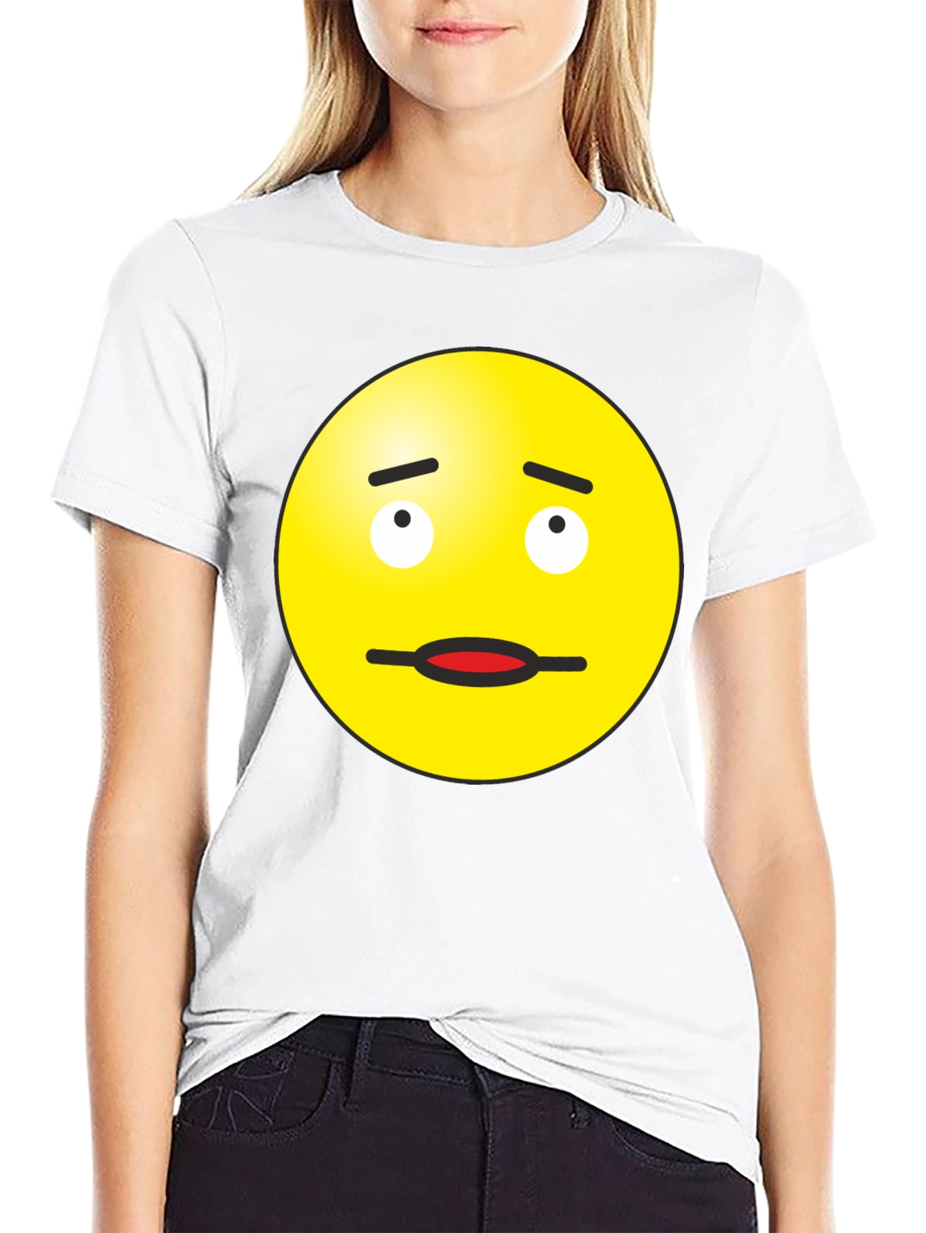 Doubtful Emoji Graphic Tee - Black Cotton Blend