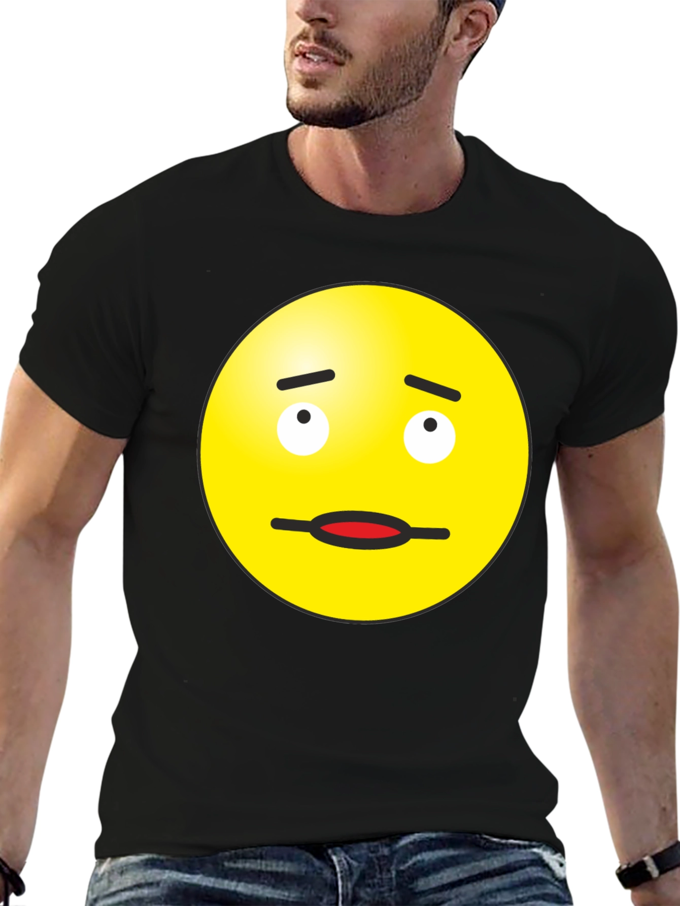 Doubtful Emoji Graphic Tee - Black Cotton Blend
