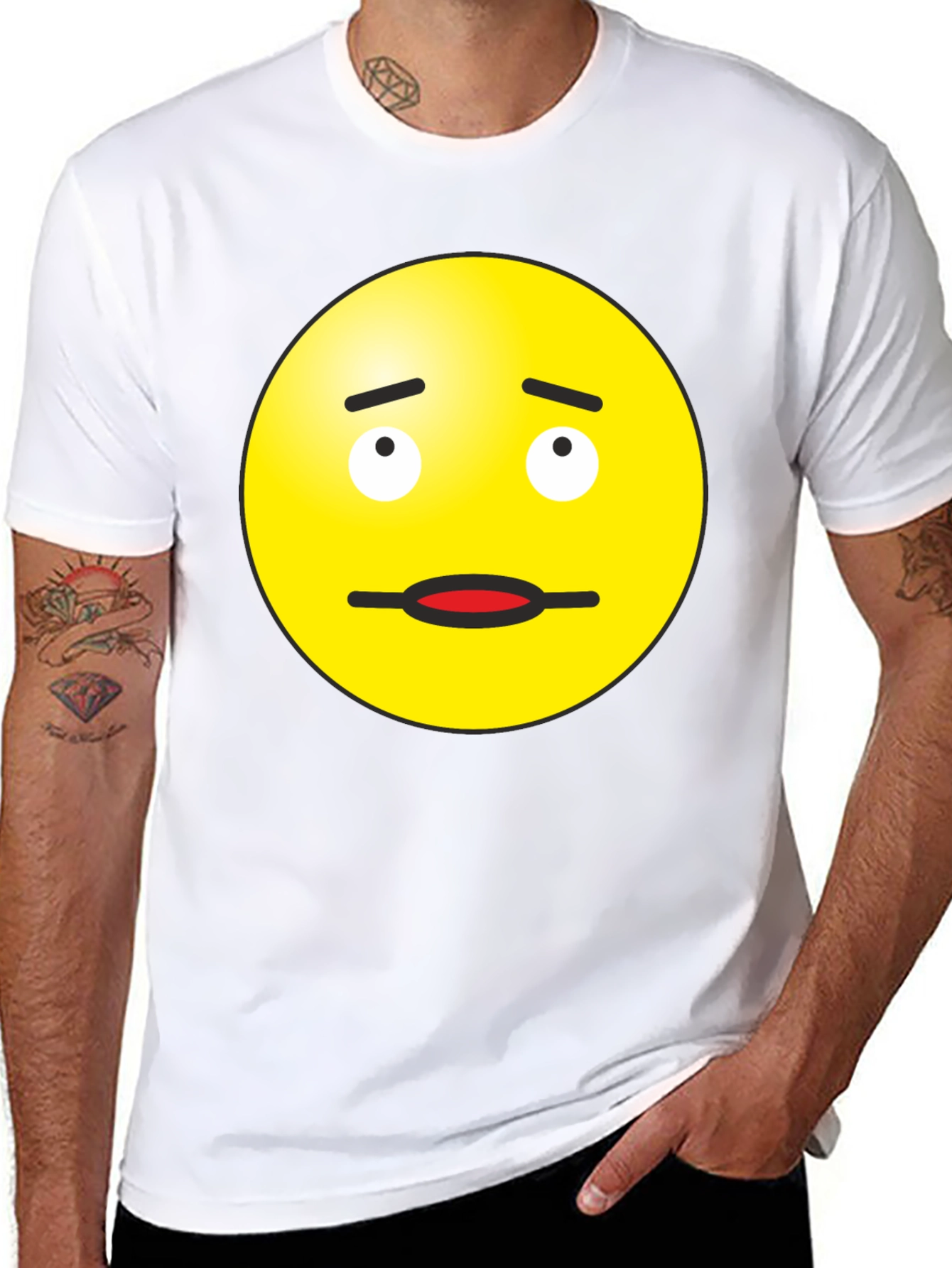 Doubtful Emoji Graphic Tee - Black Cotton Blend