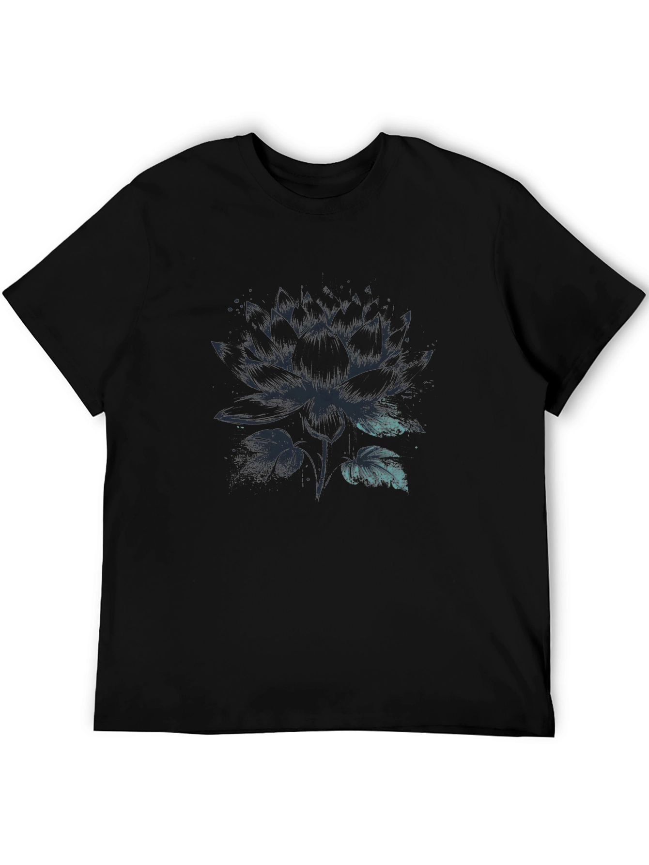 Lotus Flower Graphic Print Mens Black T-Shirt