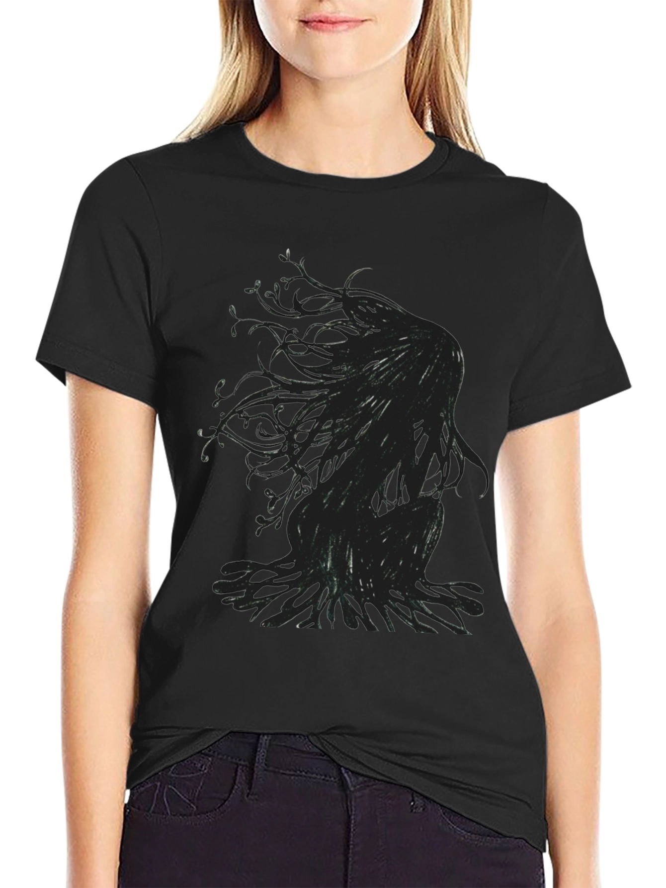 Mens Black T-Shirt with Abstract Figure Print