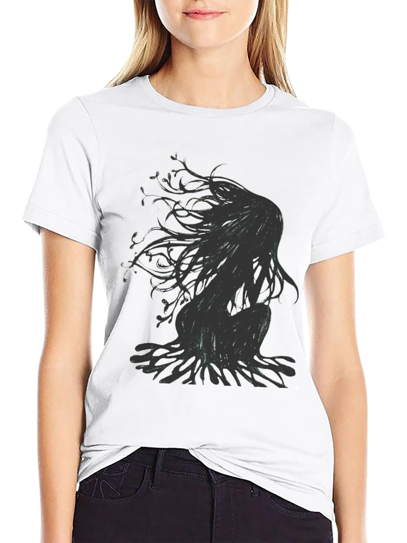 Mens Black T-Shirt with Abstract Figure Print