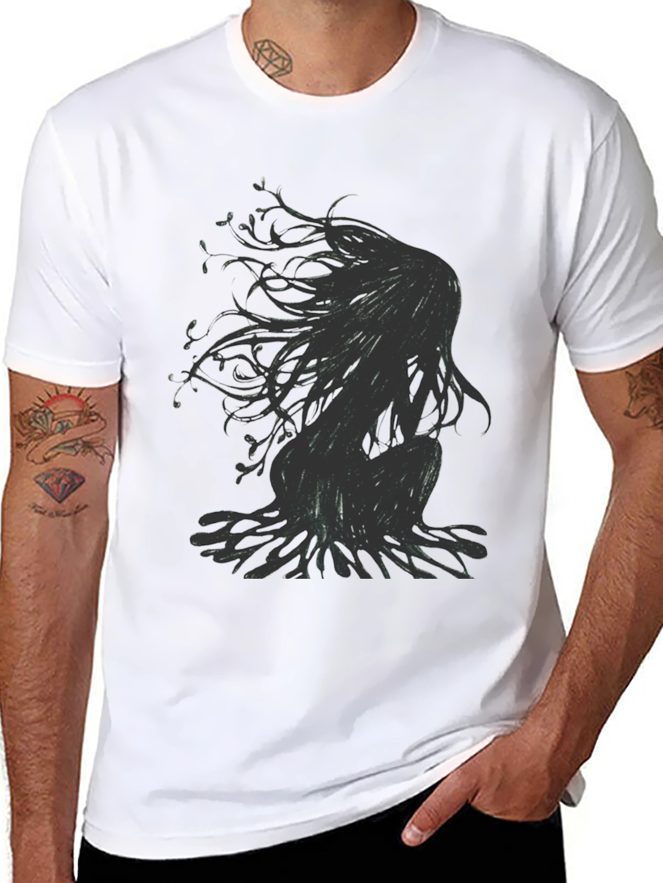Mens Black T-Shirt with Abstract Figure Print