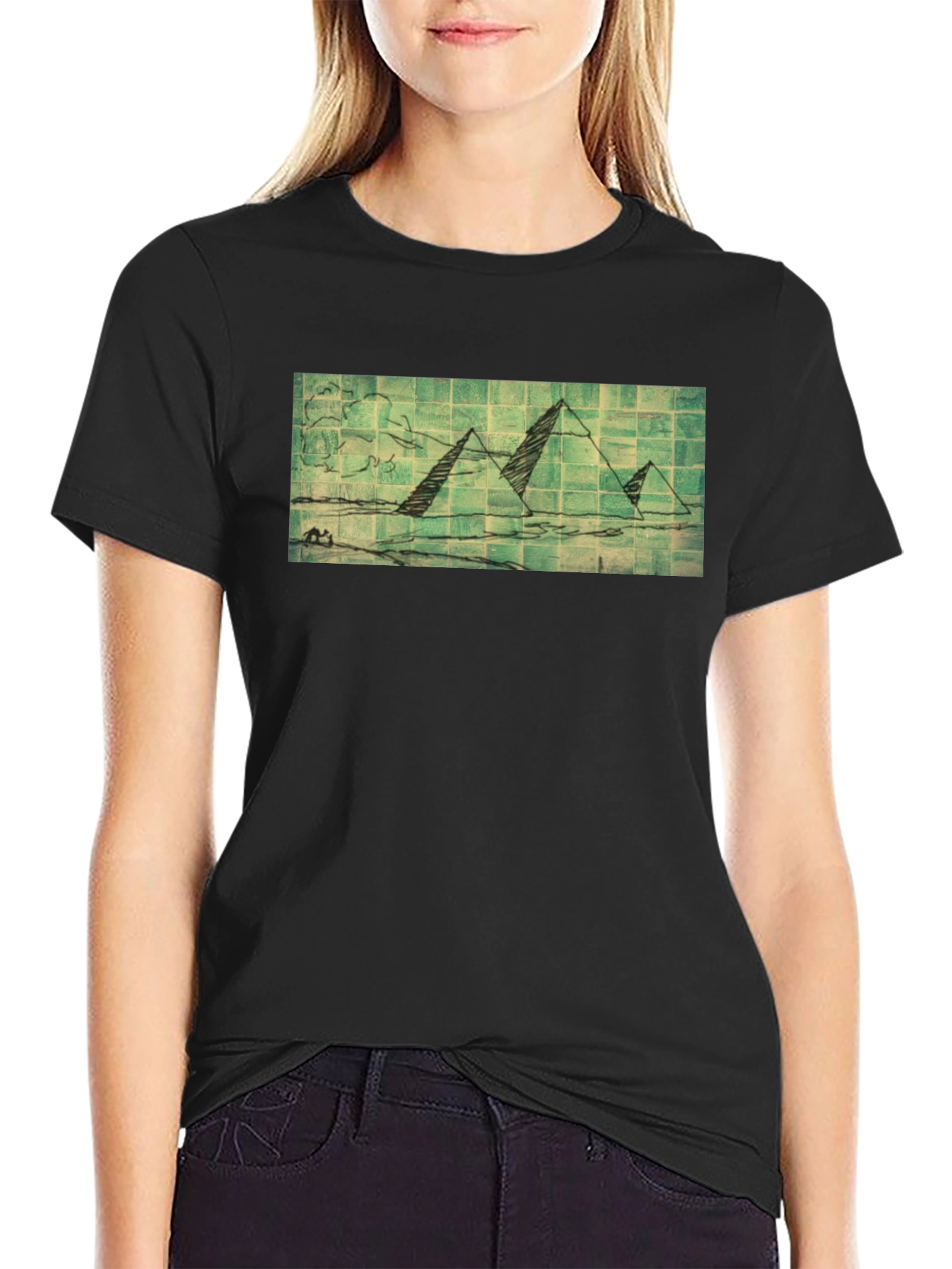 Pyramid Sketch Graphic Tee - Black Cotton T-Shirt