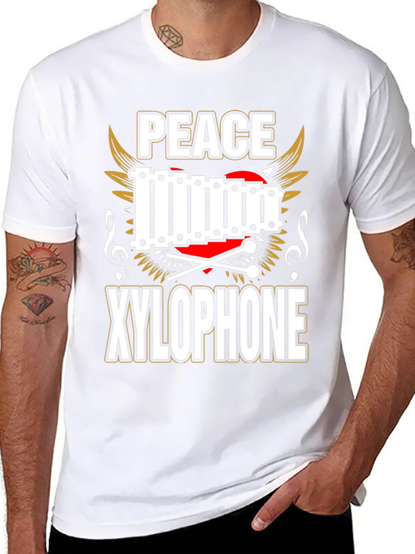 Peace Xylophone Graphic Tee - Black Cotton T-Shirt