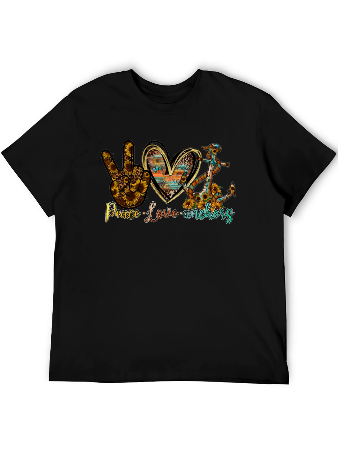 Peace Love Anchors Graphic T-Shirt - Black