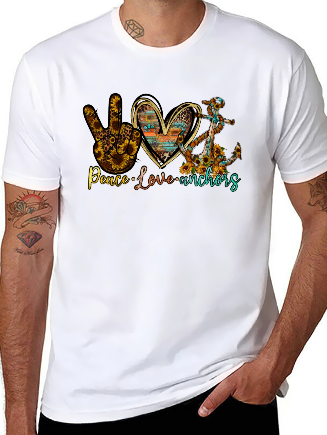Peace Love Anchors Graphic T-Shirt - Black