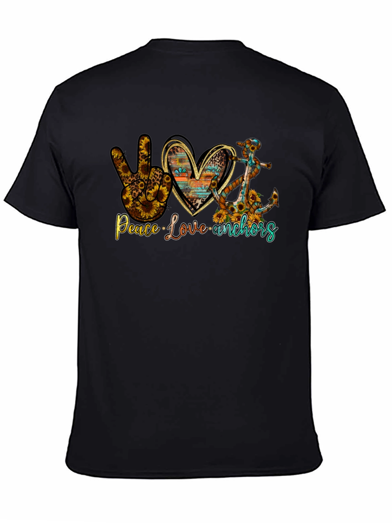 Peace Love Anchors Graphic T-Shirt - Black