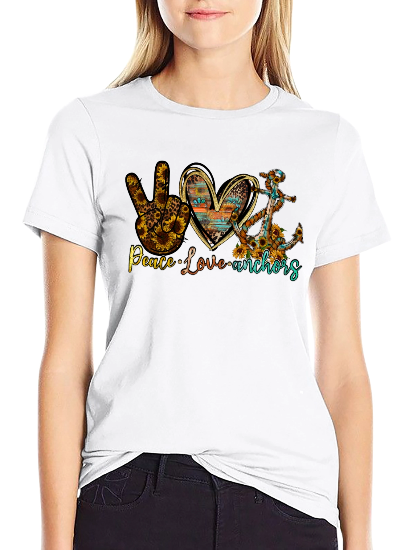 Peace Love Anchors Graphic T-Shirt - Black