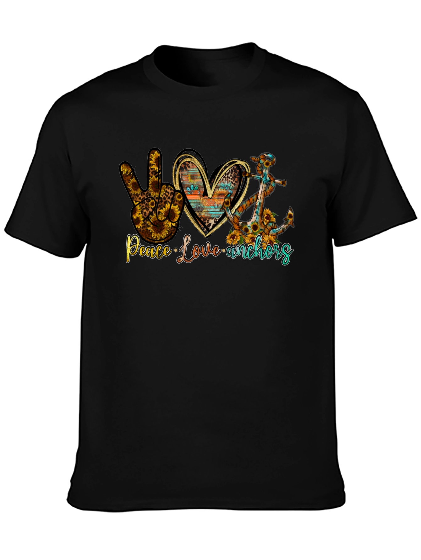 Peace Love Anchors Graphic T-Shirt - Black