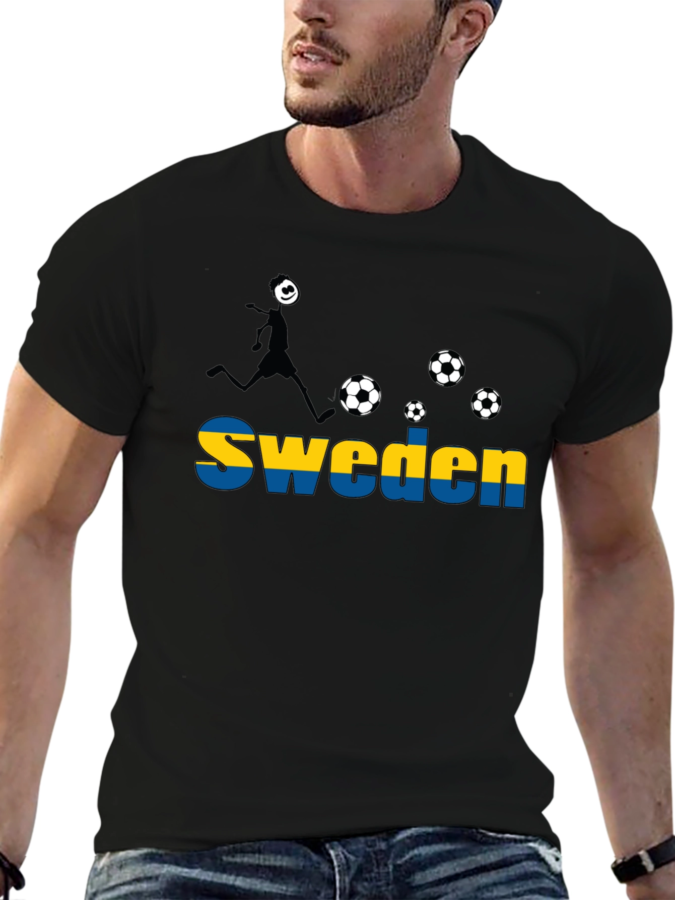 Sweden Soccer T-Shirt - Black Graphic Tee