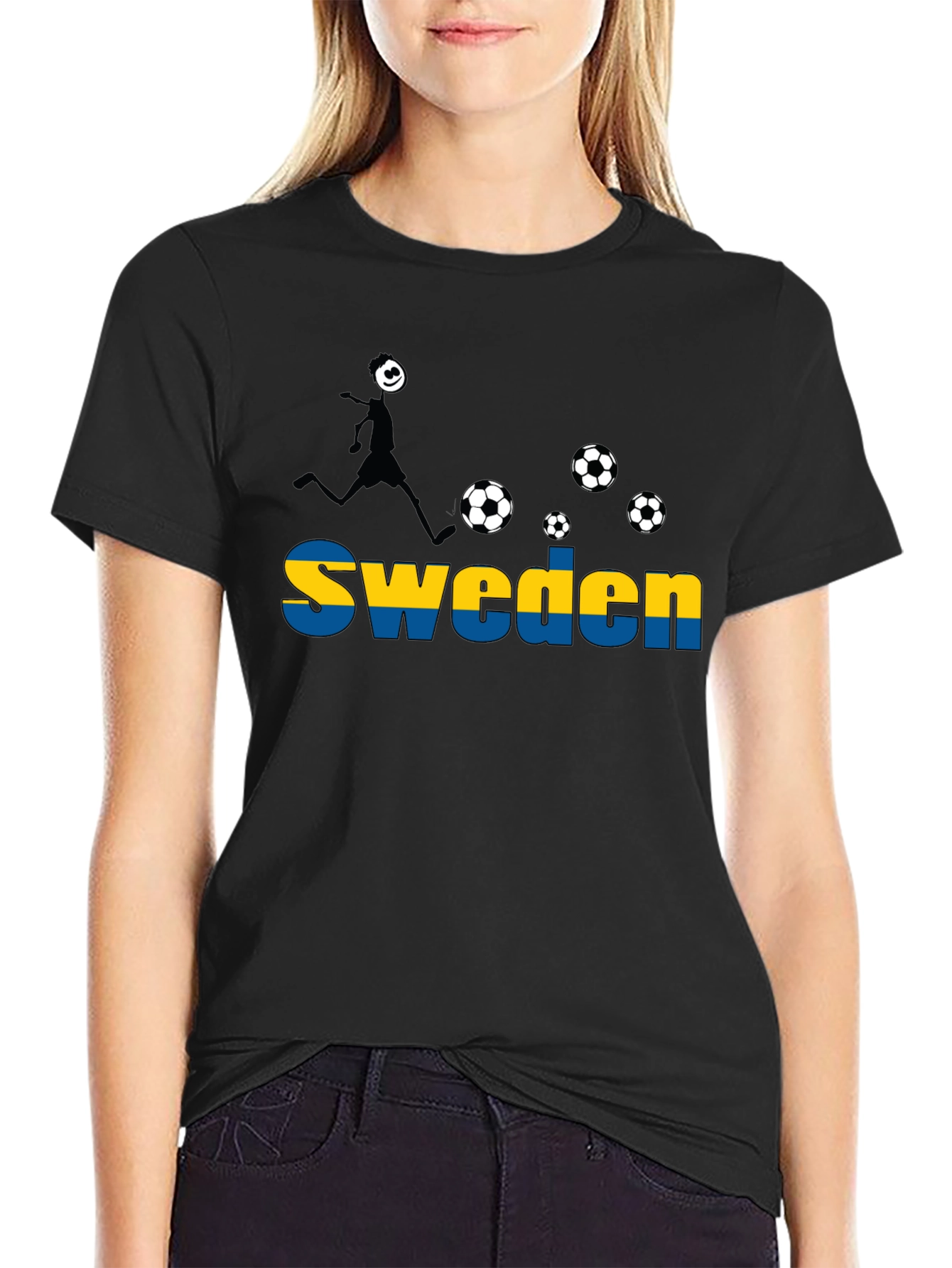 Sweden Soccer T-Shirt - Black Graphic Tee
