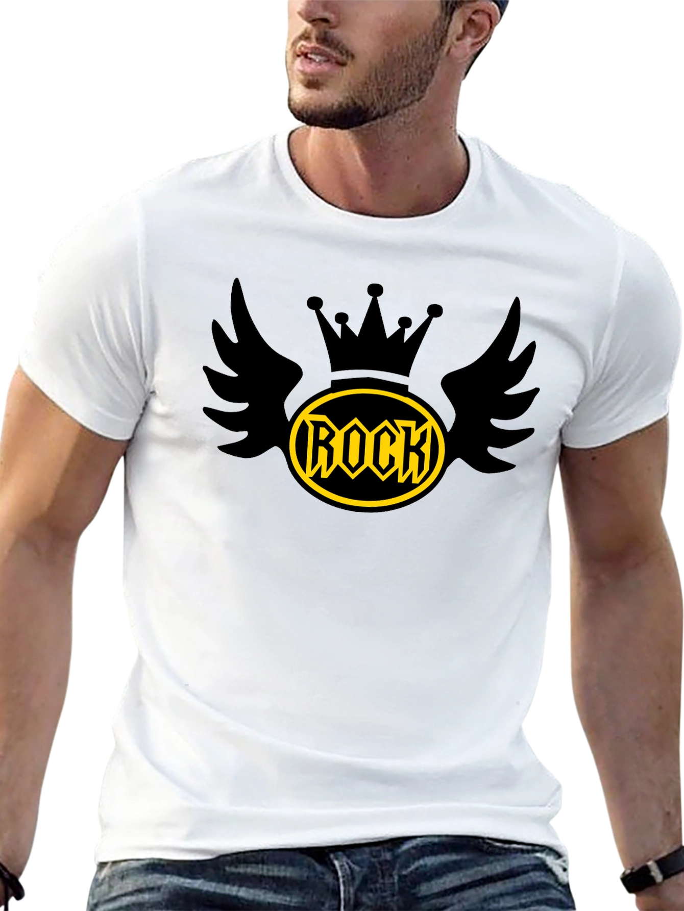 Rock Crown Wings Graphic Tee - Mens Black T-Shirt