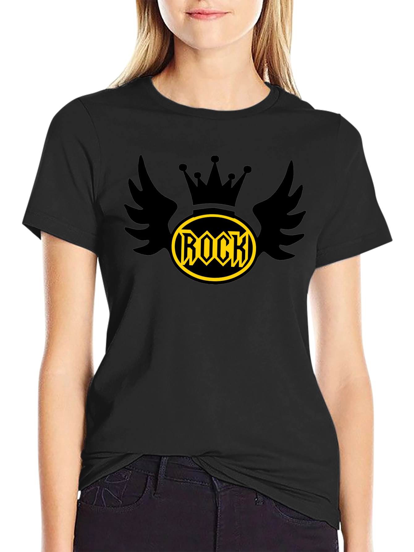 Rock Crown Wings Graphic Tee - Mens Black T-Shirt