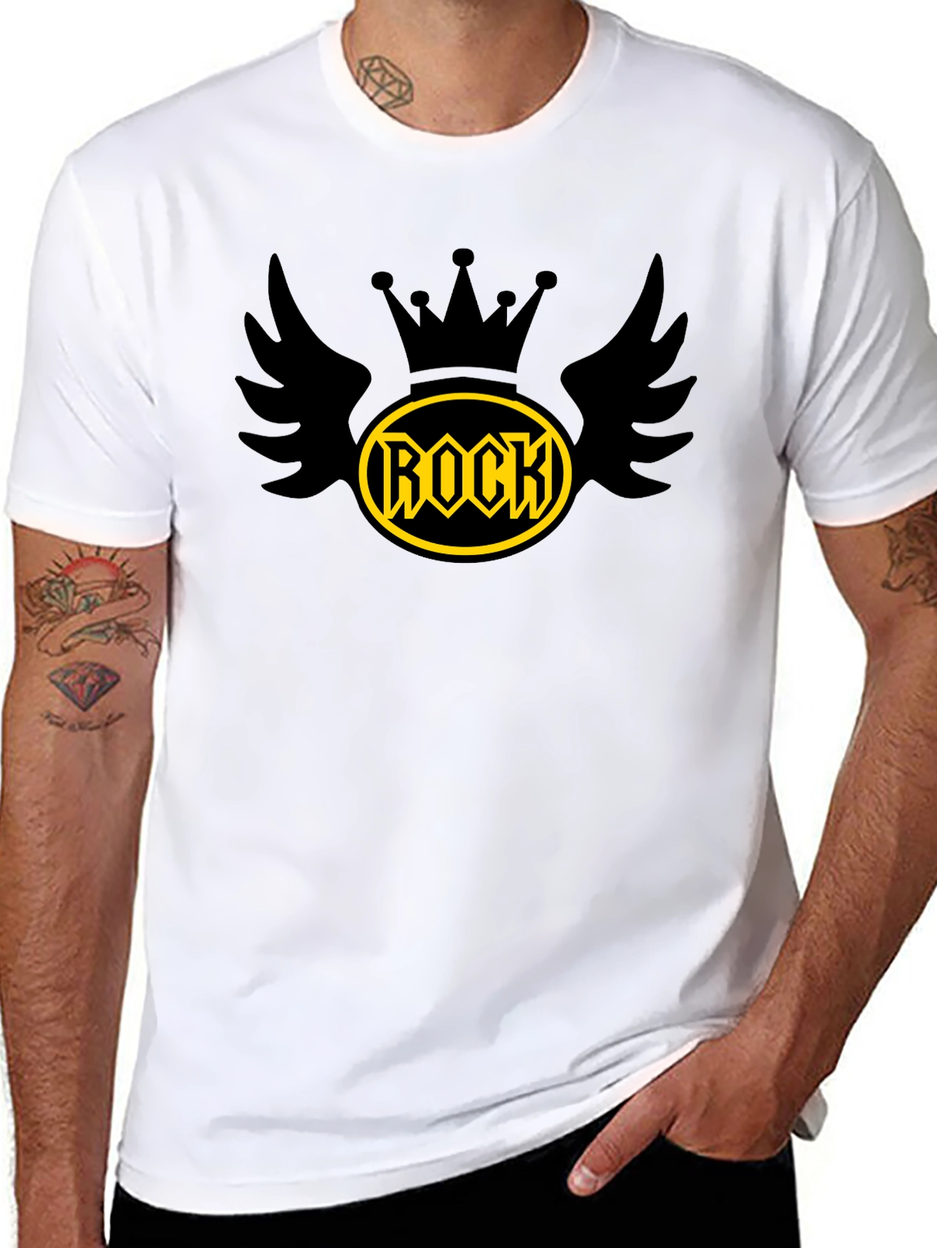 Rock Crown Wings Graphic Tee - Mens Black T-Shirt