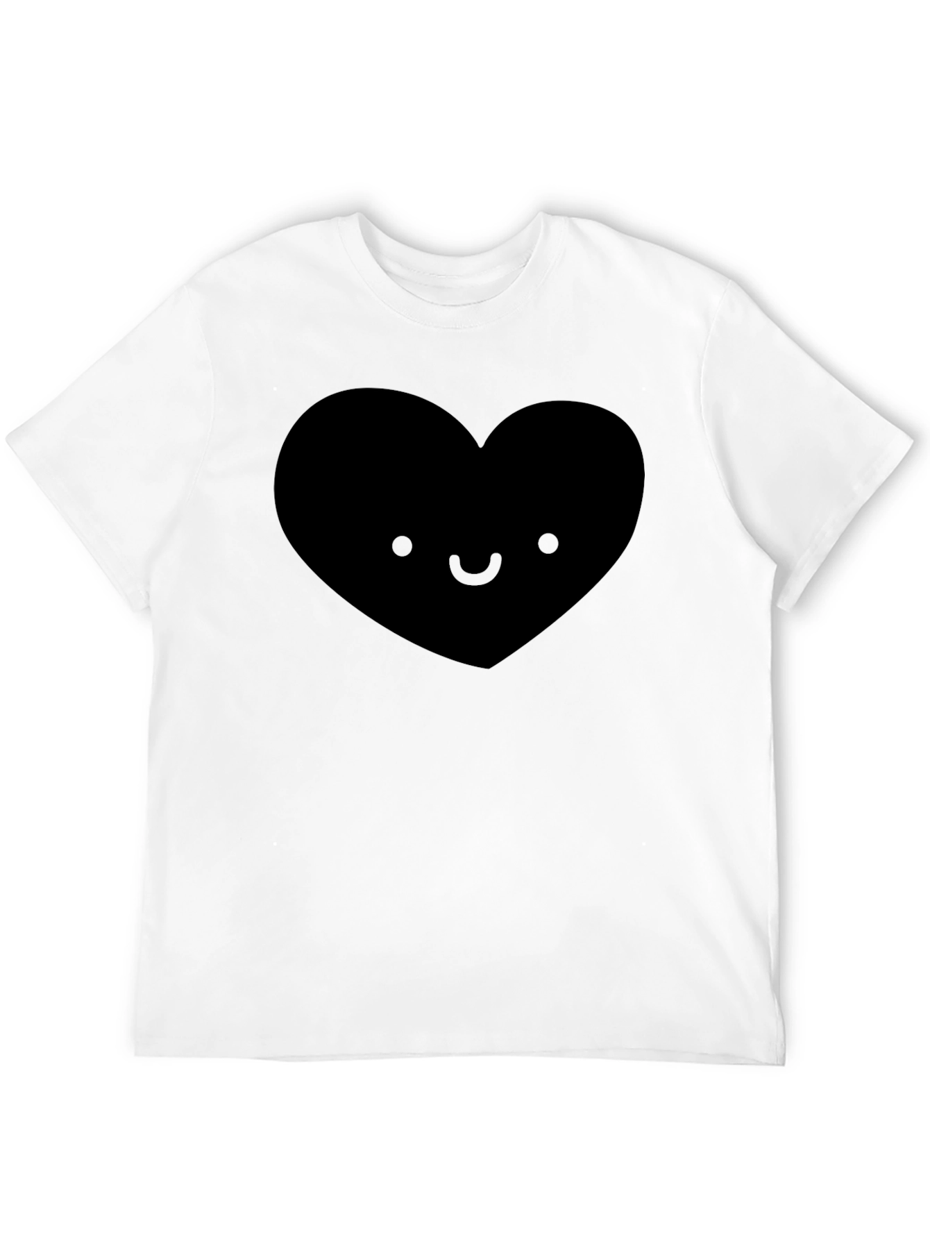 Cute Heart Face Graphic Tee - Soft Black T-Shirt