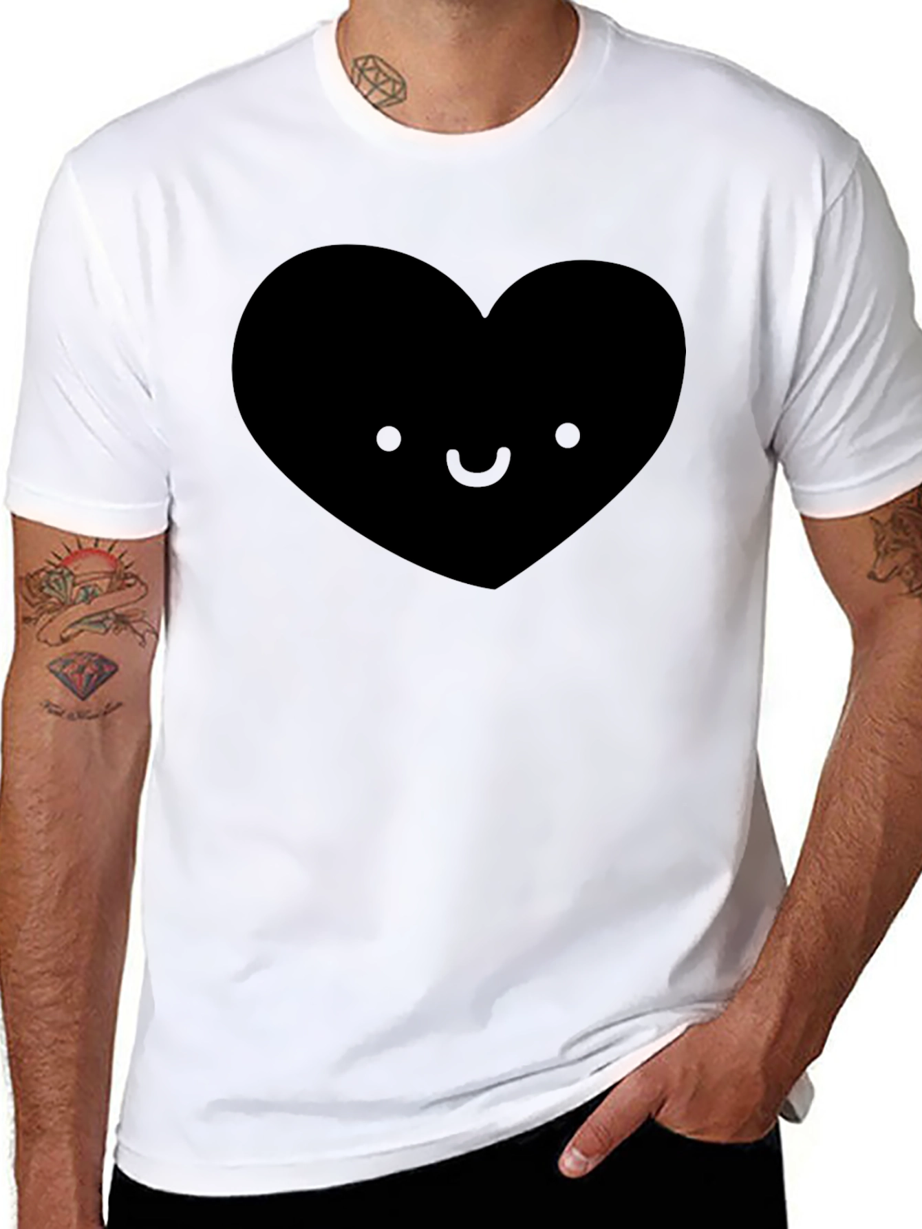 Cute Heart Face Graphic Tee - Soft Black T-Shirt