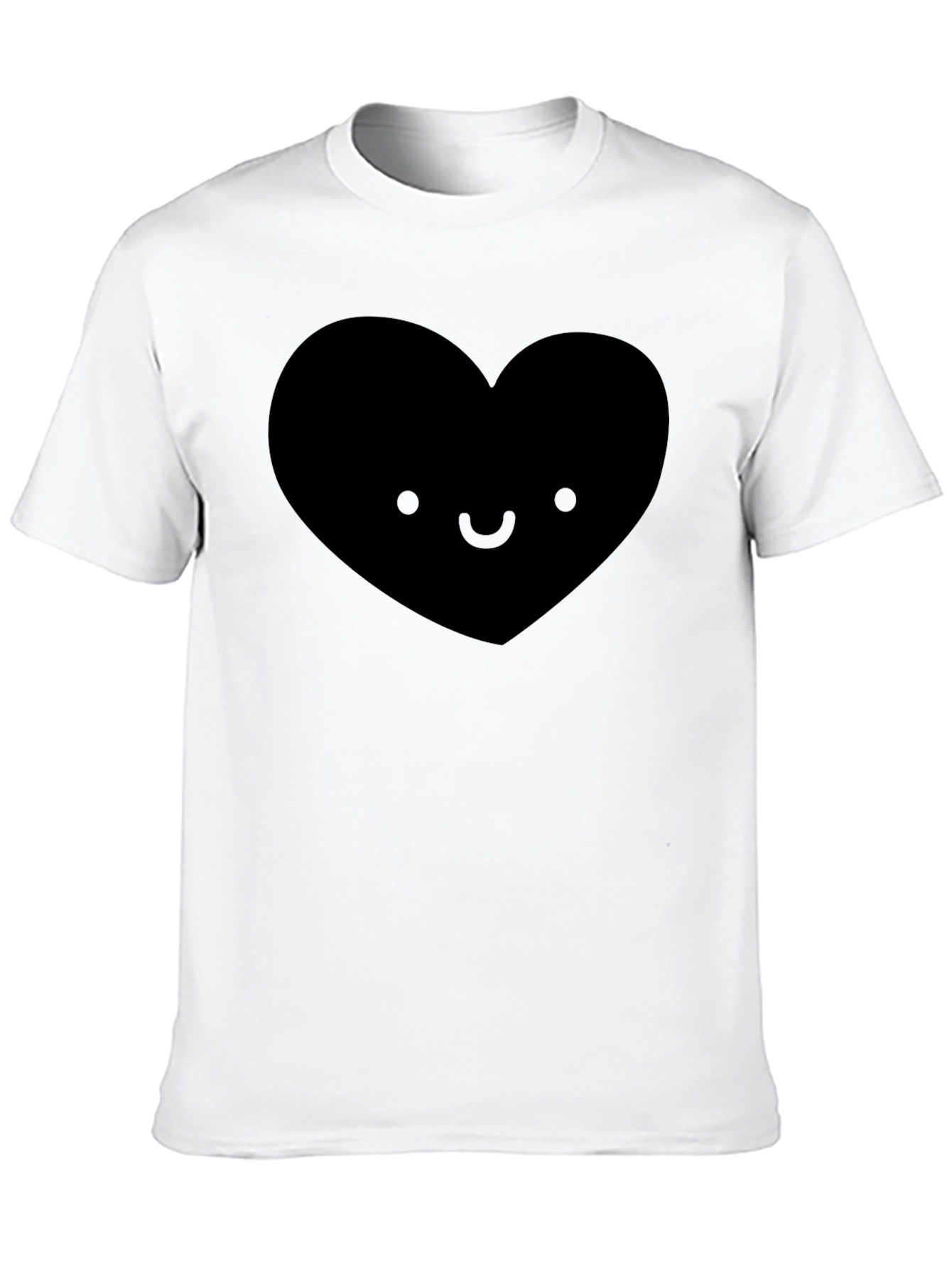 Cute Heart Face Graphic Tee - Soft Black T-Shirt