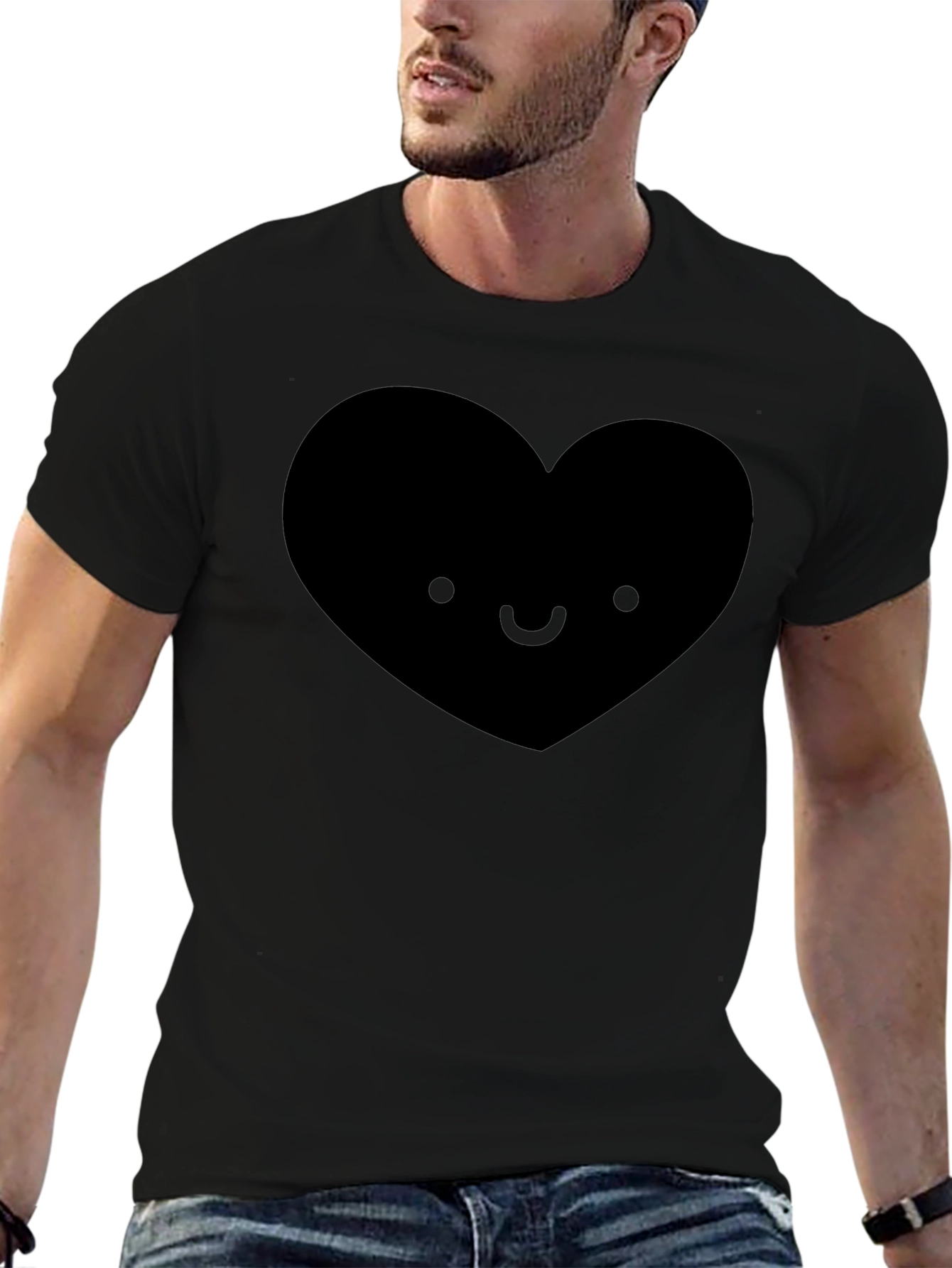 Cute Heart Face Graphic Tee - Soft Black T-Shirt