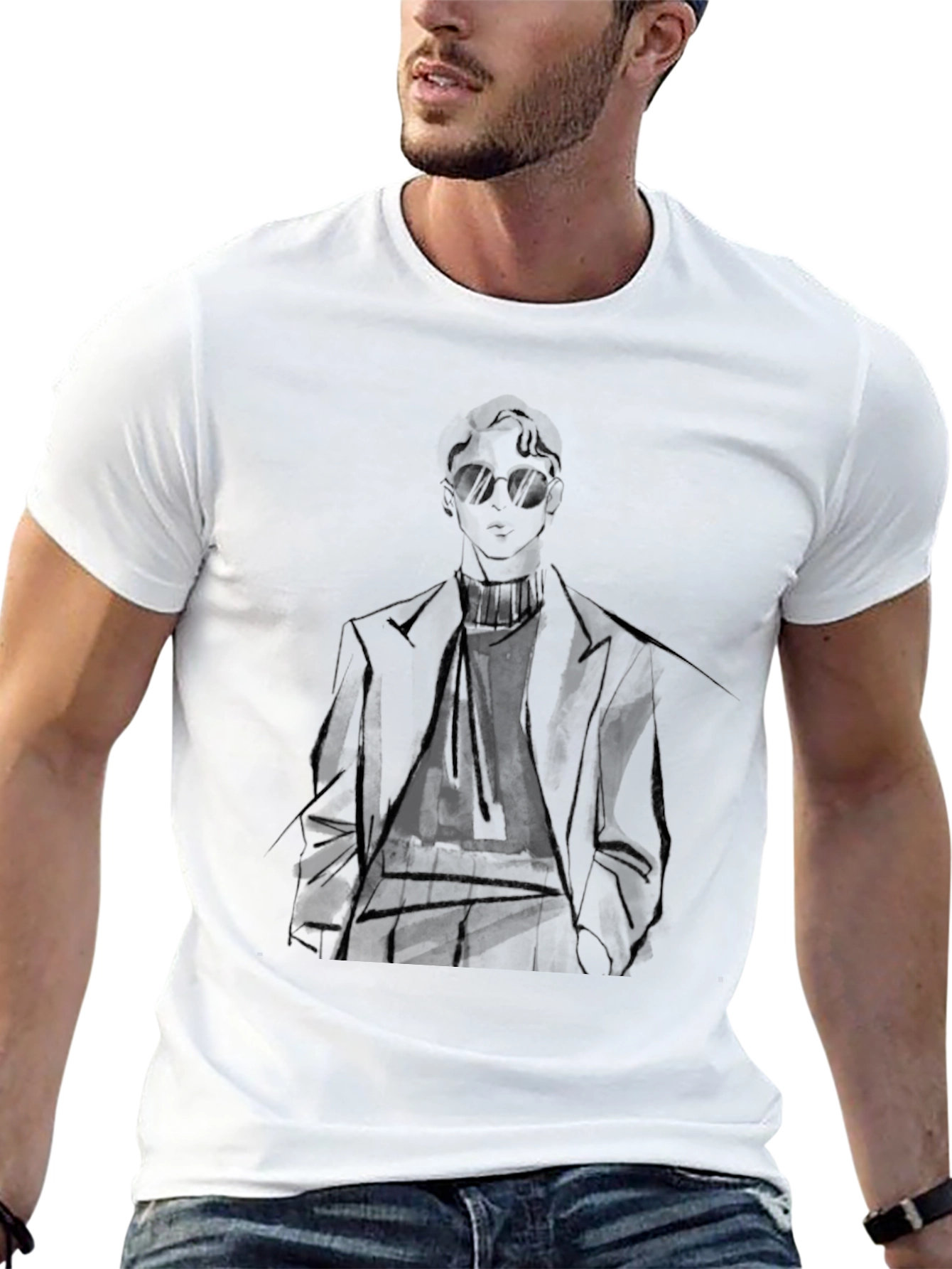 Stylish Man Graphic Tee - Black