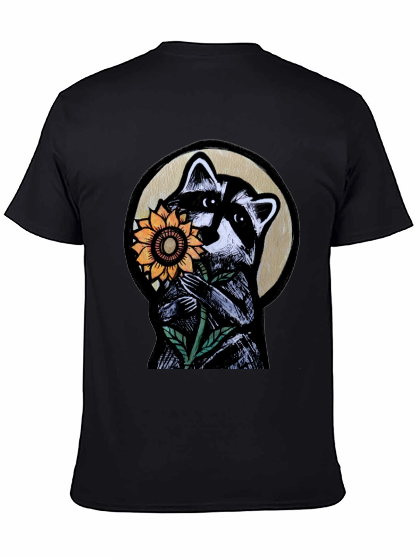 Raccoon Sunflower Graphic Tee - Black