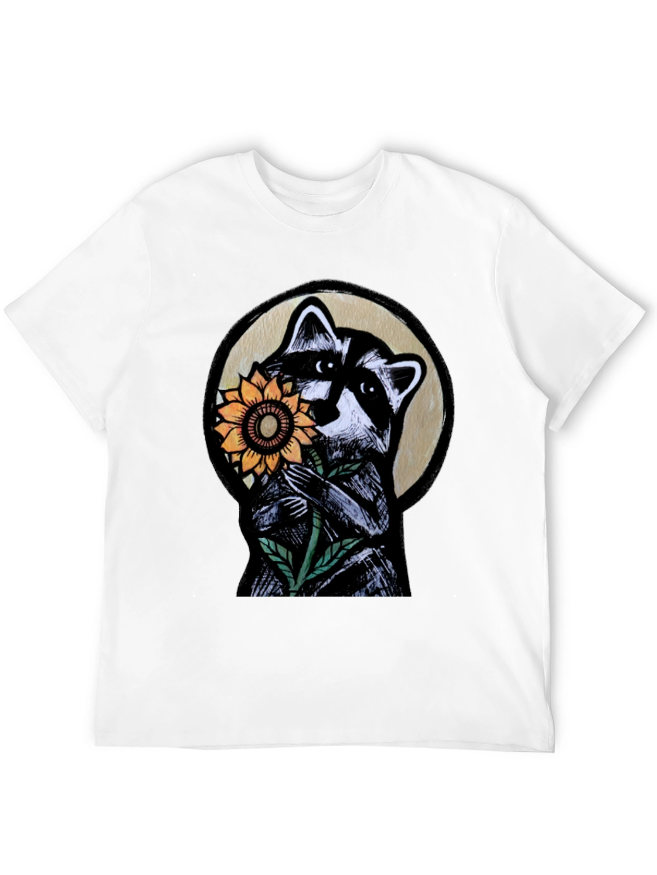 Raccoon Sunflower Graphic Tee - Black