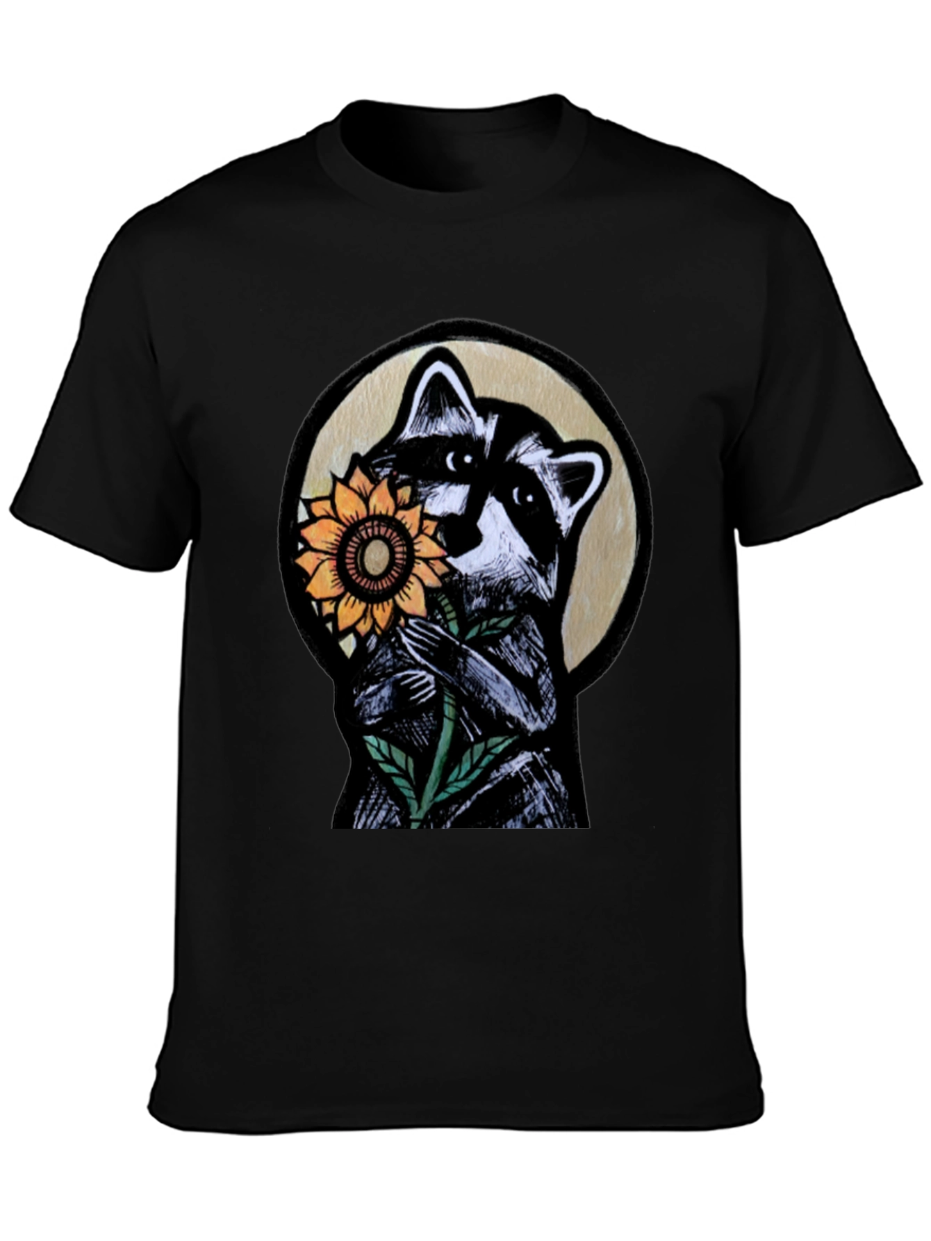 Raccoon Sunflower Graphic Tee - Black