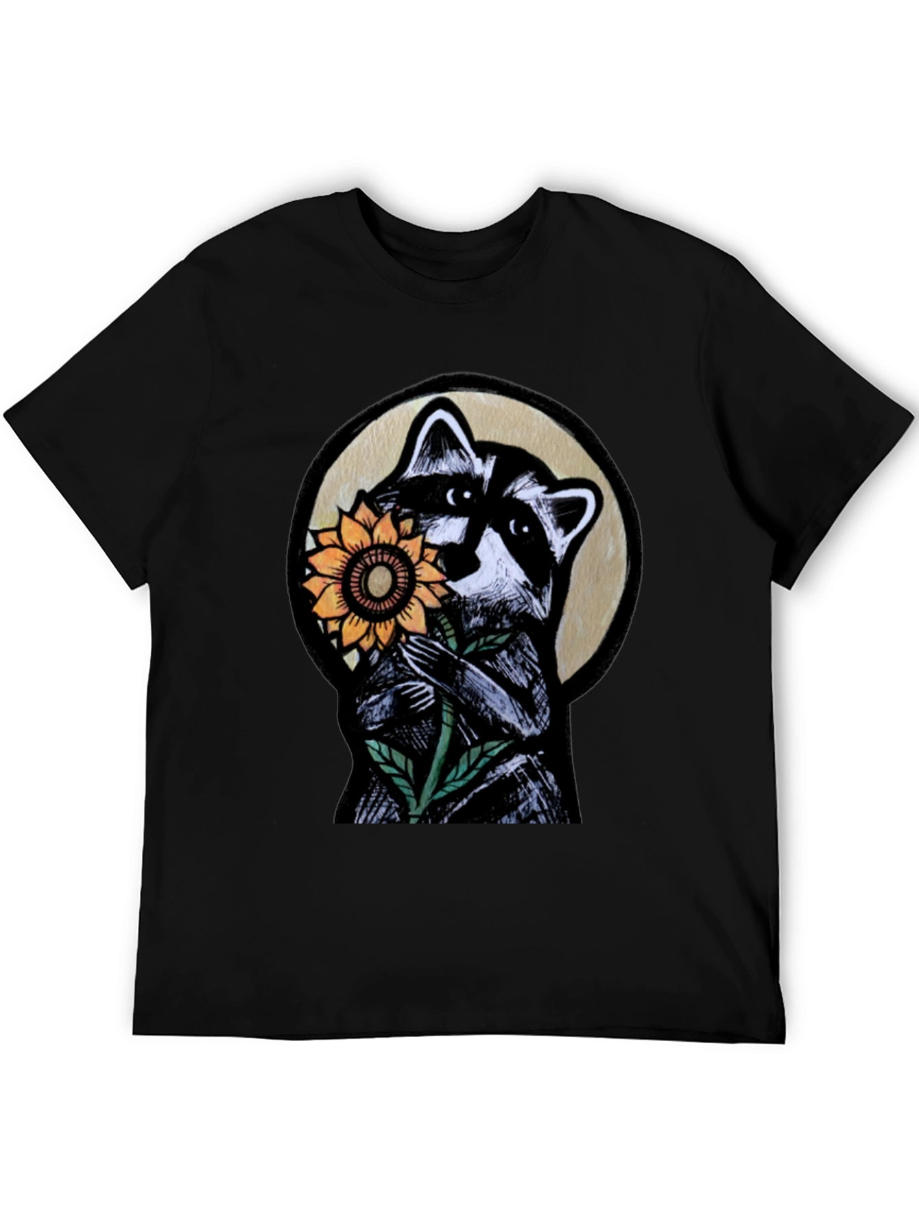 Raccoon Sunflower Graphic Tee - Black