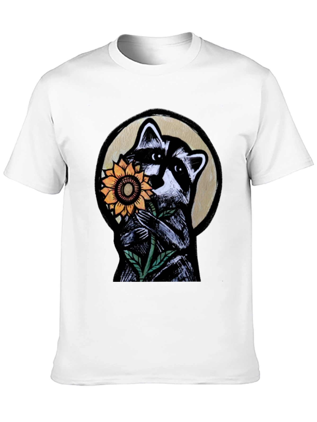 Raccoon Sunflower Graphic Tee - Black