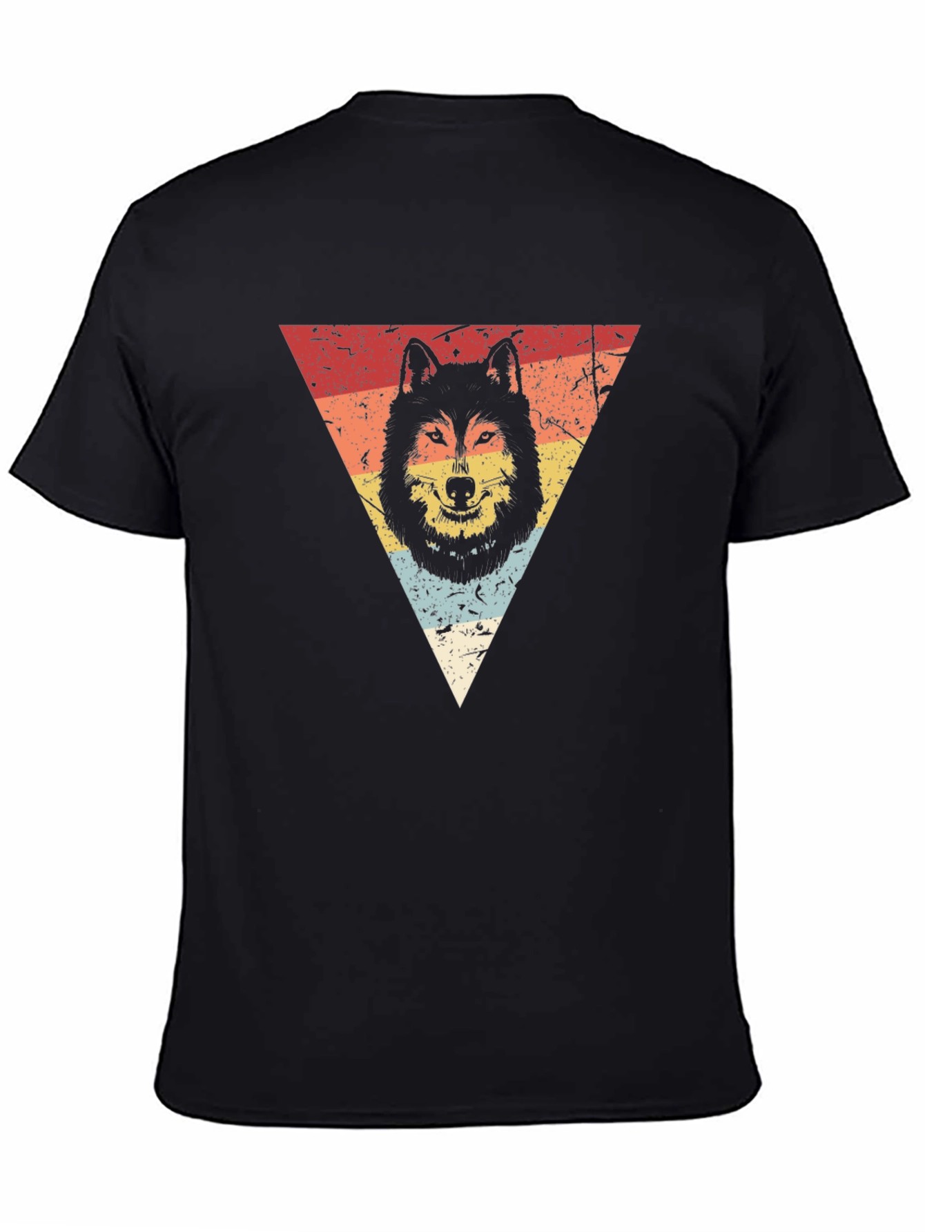 Retro Wolf Triangle Graphic Tee - Black